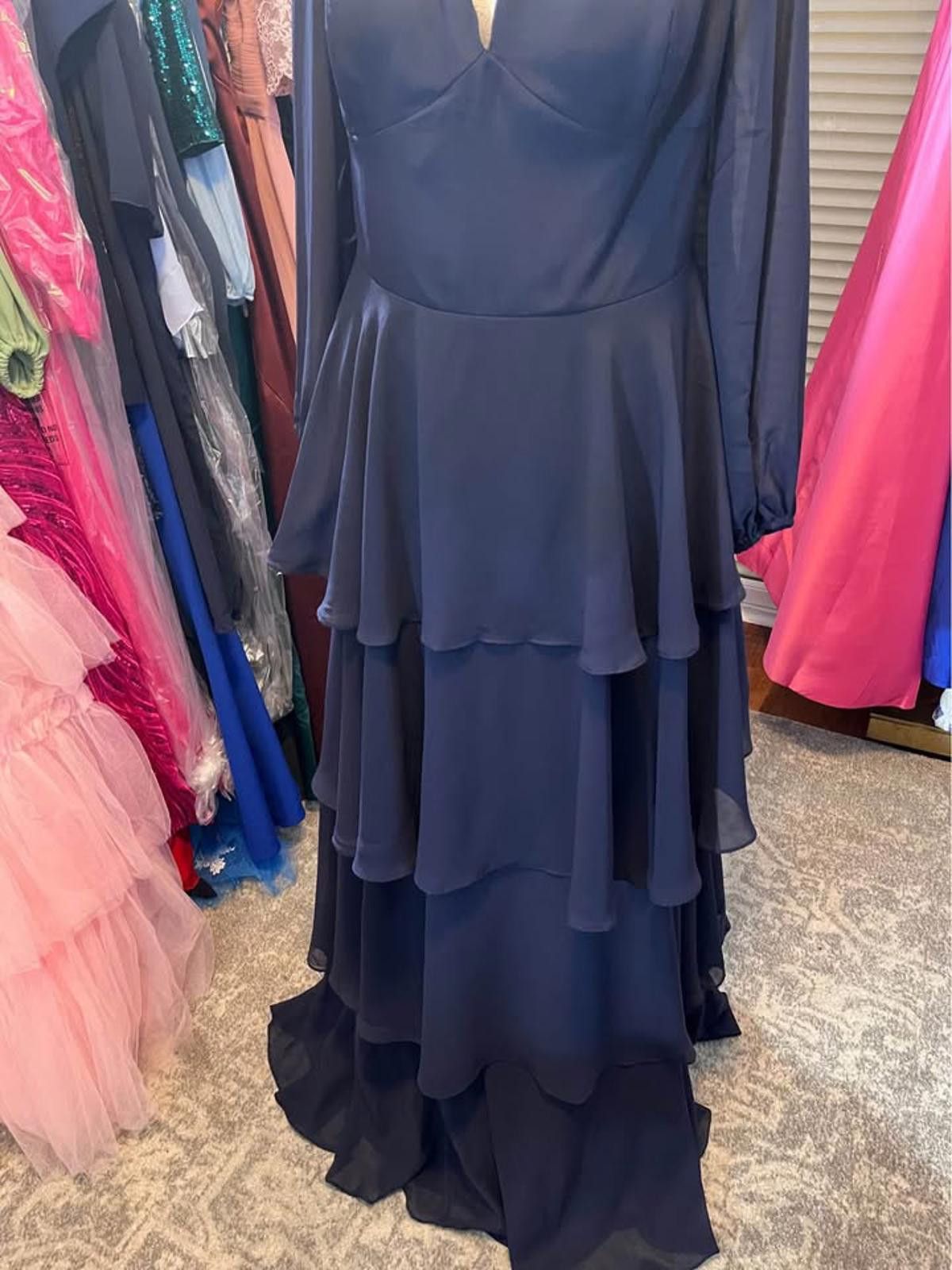 Other Size 16 layered navy blue long sheer sleeve gown Size XL / US 12-14 / IT 48-50 - 2 Thumbnail
