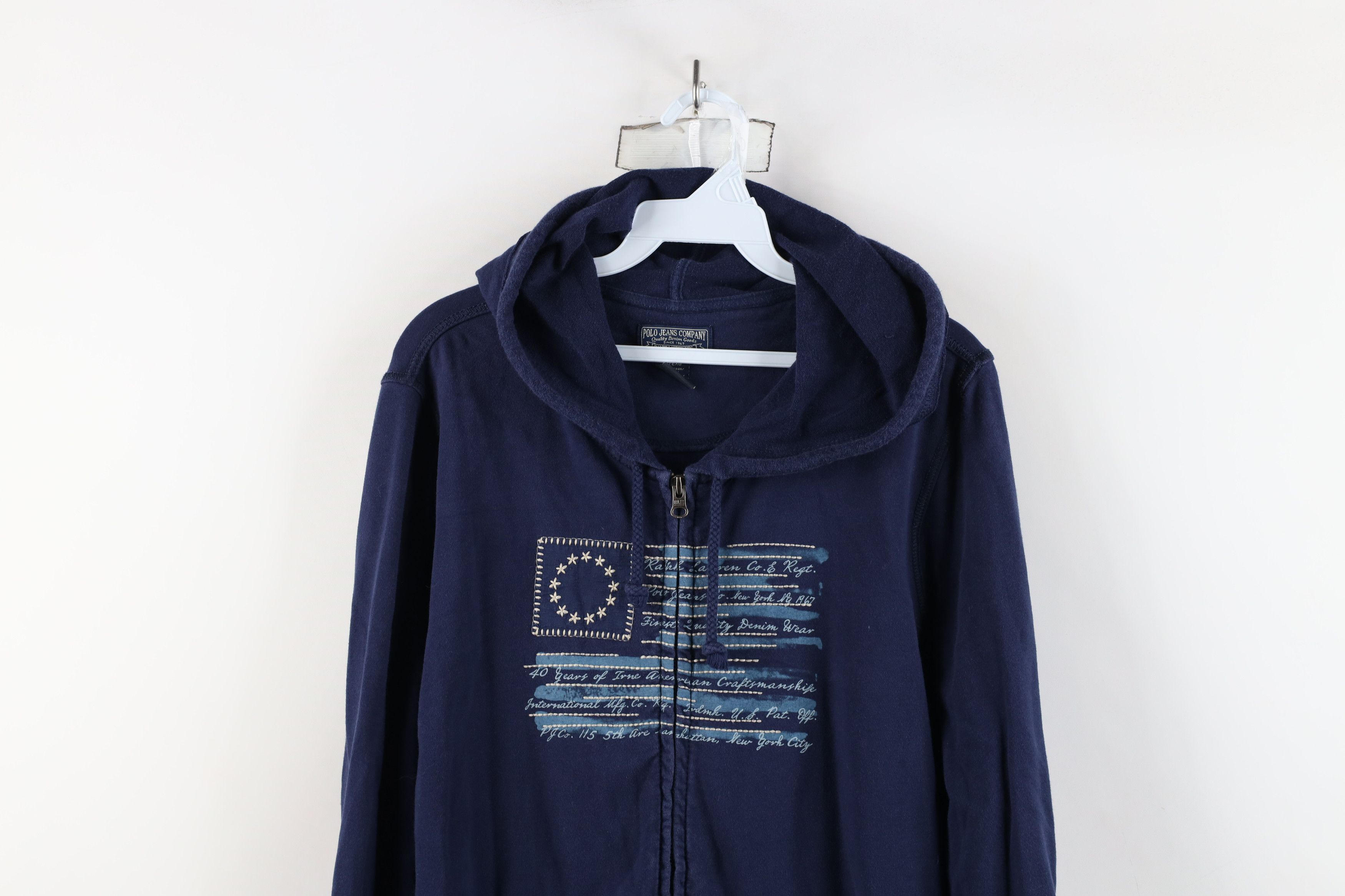 Polo Ralph Lauren × Vintage Vintage 90s Ralph Lauren Out USA Flag Full Zip Hoodie Blue Size XL / US 12-14 / IT 48-50 - 2 Thumbnail