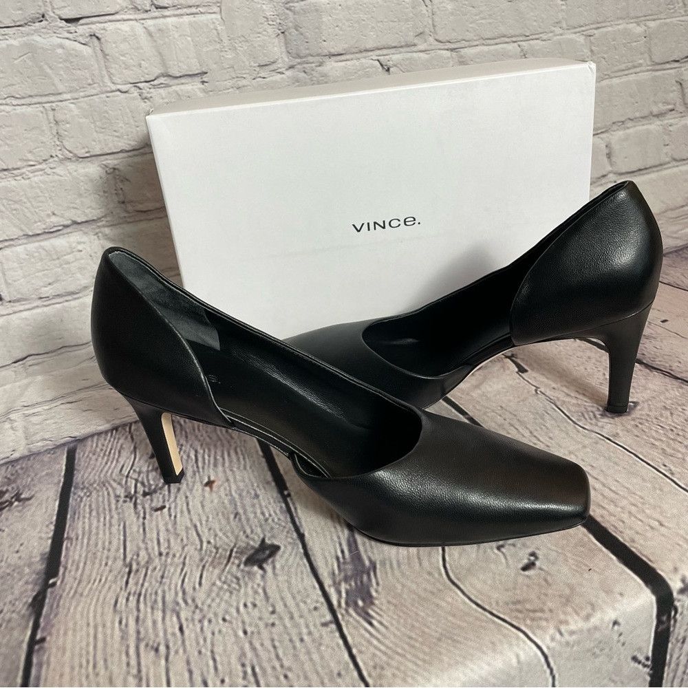 Vince New Vince Tiana Square Toe Black Leather Pump Size 8.5 Size US 8.5 / IT 38.5 - 3 Thumbnail