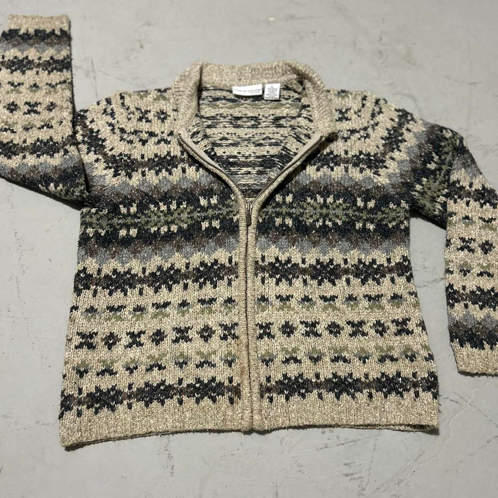 Croft & Barrow Fair Isle Vintage Cardigan Croft & Barrow Cream and Brown Size L / US 10 / IT 46 - 2 Thumbnail