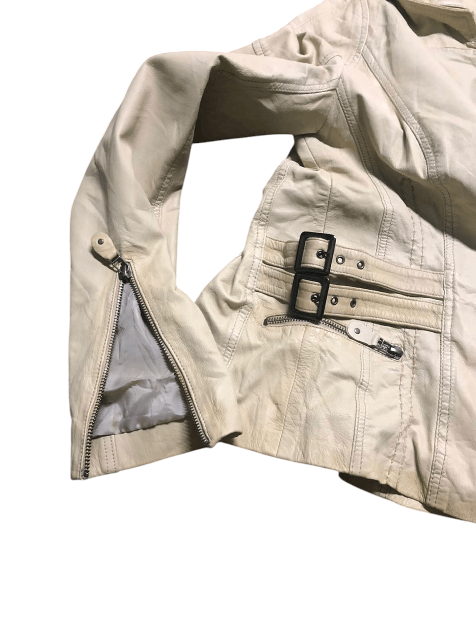 Branded Leather × Leather MAX&Co. Double Collar Lamb leather Ride Jacket Cream Size US XXS / EU 40 - 10 Thumbnail