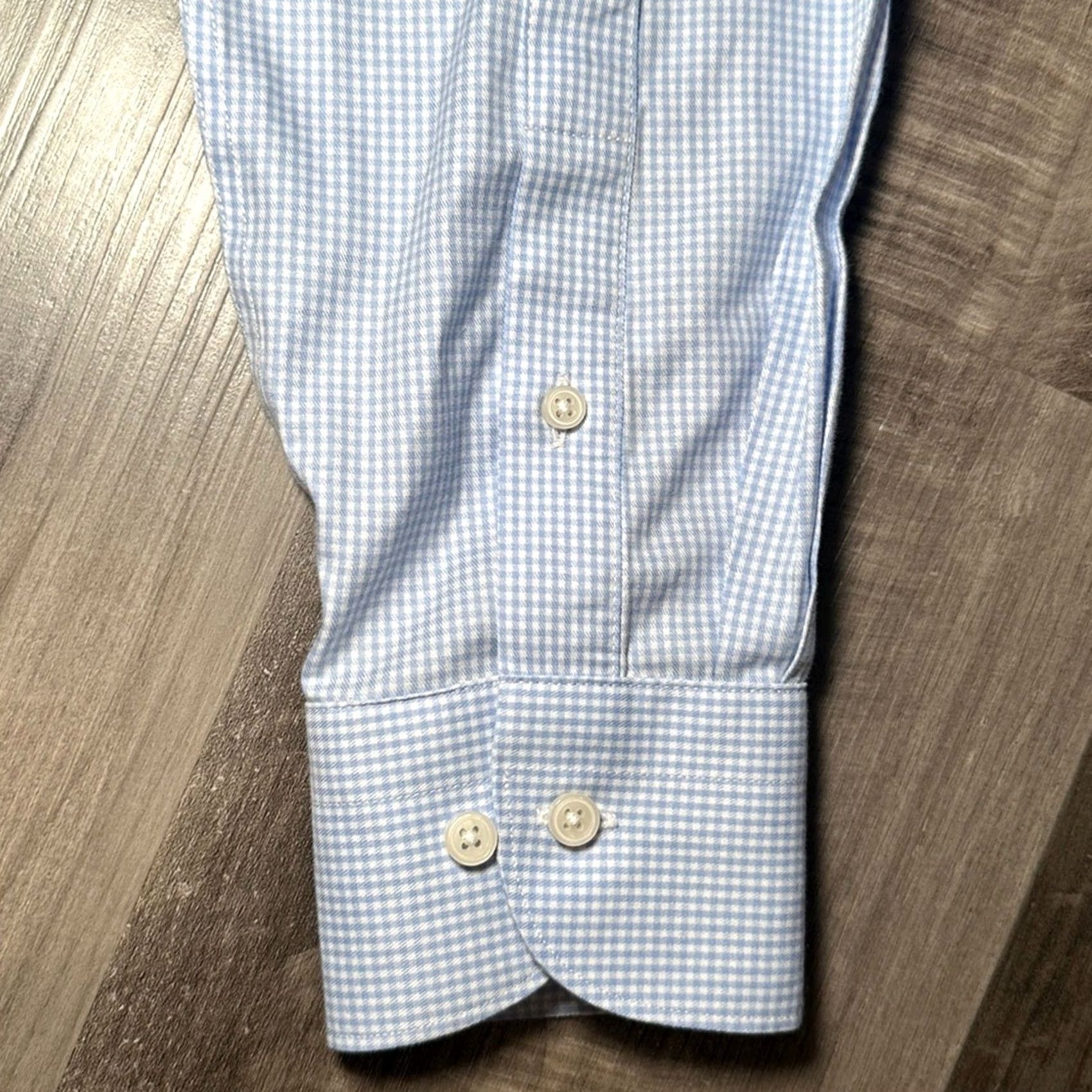 Suitsupply VINTAGE Suitsupply Traveller Slim Fit Gingham Checkered Long Sleeve Button Down 16/41 Mens L Light Blue White Cotton 100% BMS8579 Size US L / EU 52-54 / 3 - 4 Thumbnail