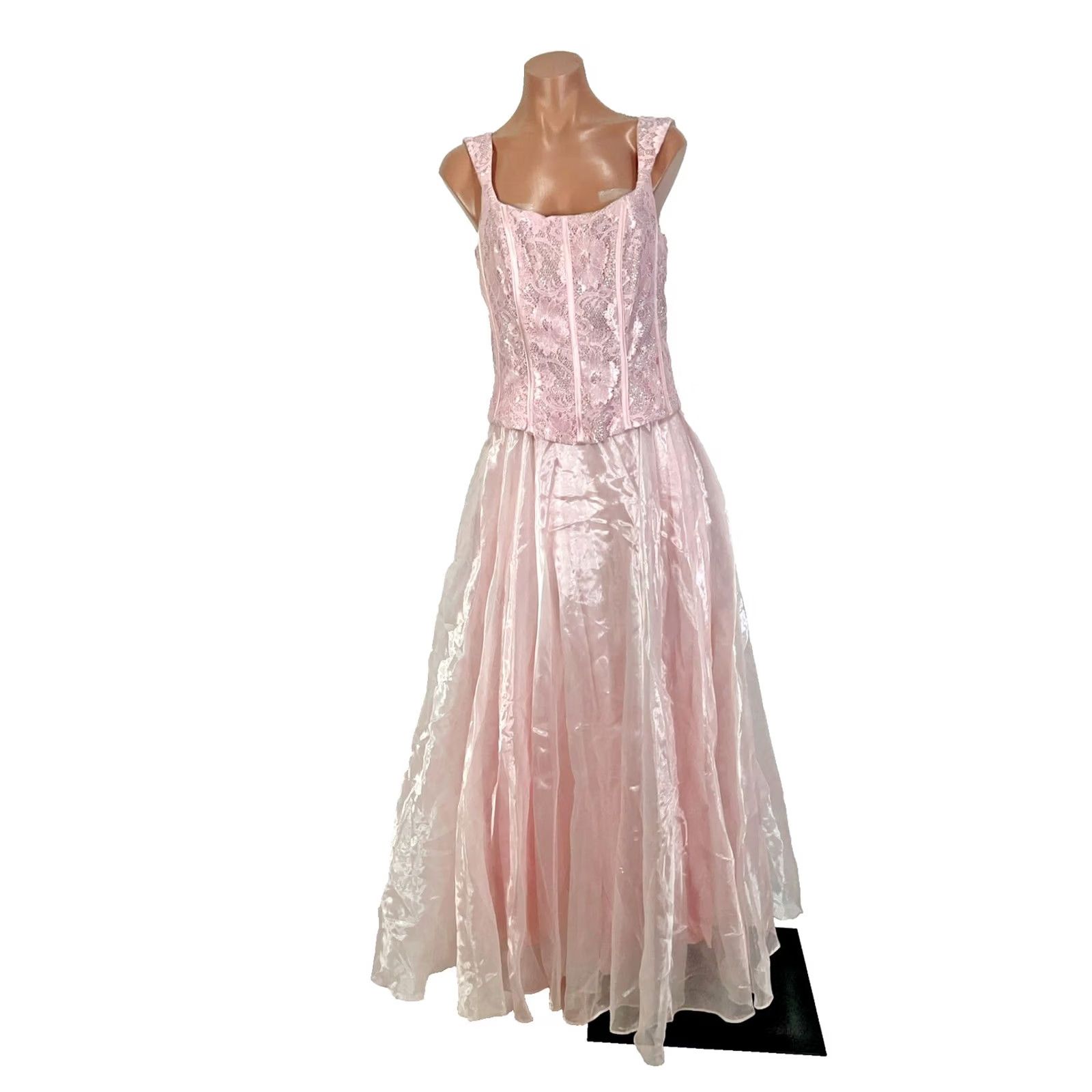 Speedo VINTAGE Aspeed Pink Lace Prom Dress Maxi Ball Gown Corset 90S Y2K Grunge Large Size L / US 10 / IT 46 - 2 Thumbnail