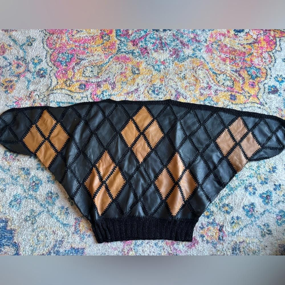 Designer Vintage Leather 1980´s leather crochet patchwork top Size M / US 6-8 / IT 42-44 - 3 Thumbnail