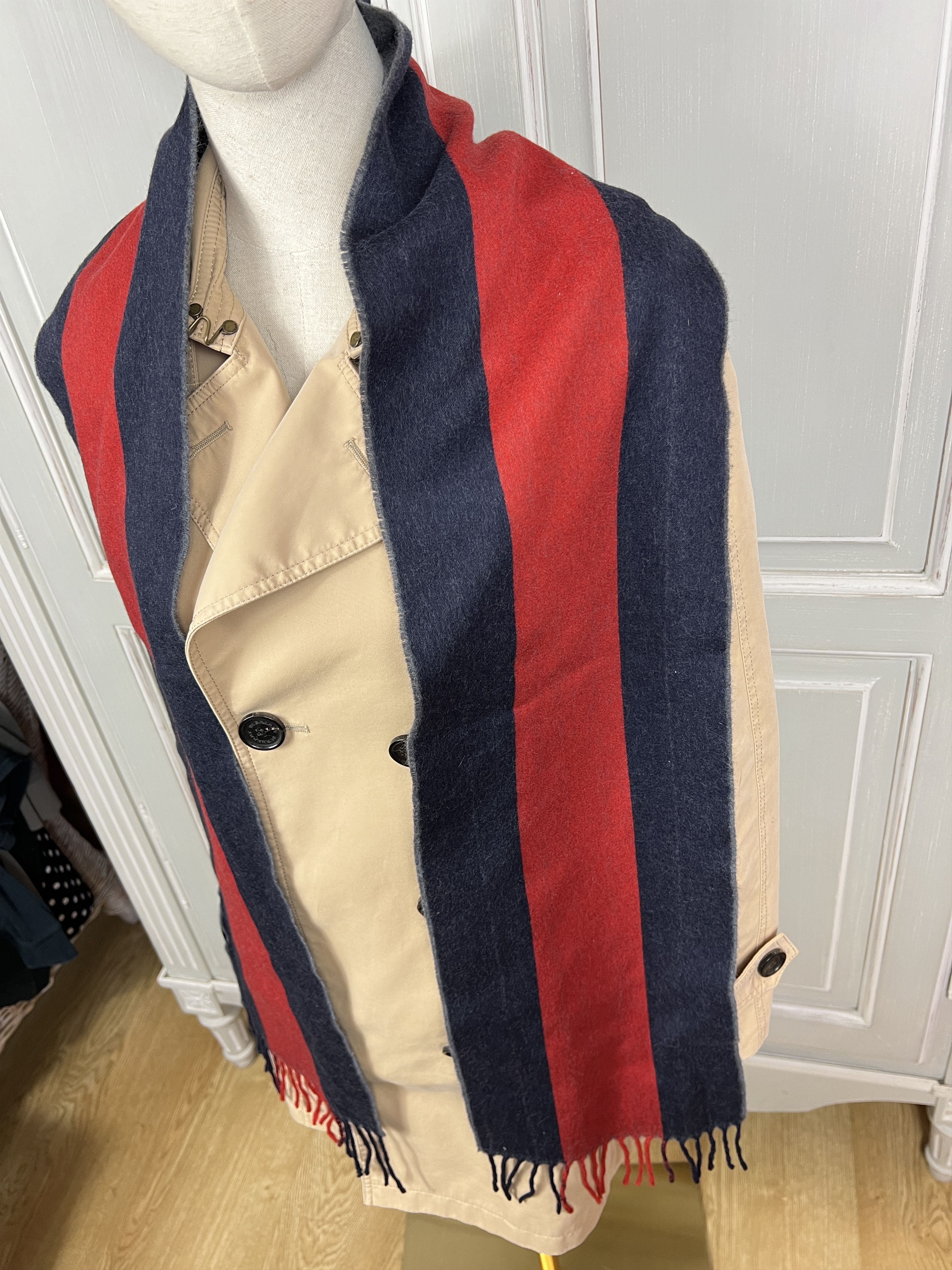 Gucci GUCCI NAVY RED SCARF LANA WOOL Size ONE SIZE - 2 Thumbnail