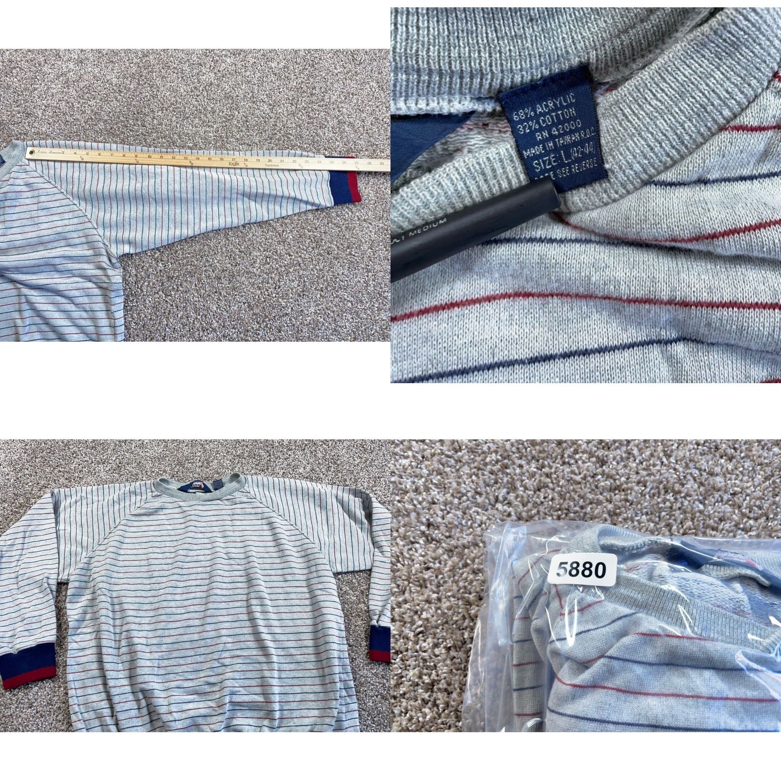 Vintage VINTAGE 90s TRAX Striped Raglan Sweater Mens Large Gray Blue Lightweight Acrylic Cotton Blend Pullover Size US L / EU 52-54 / 3 - 8 Thumbnail