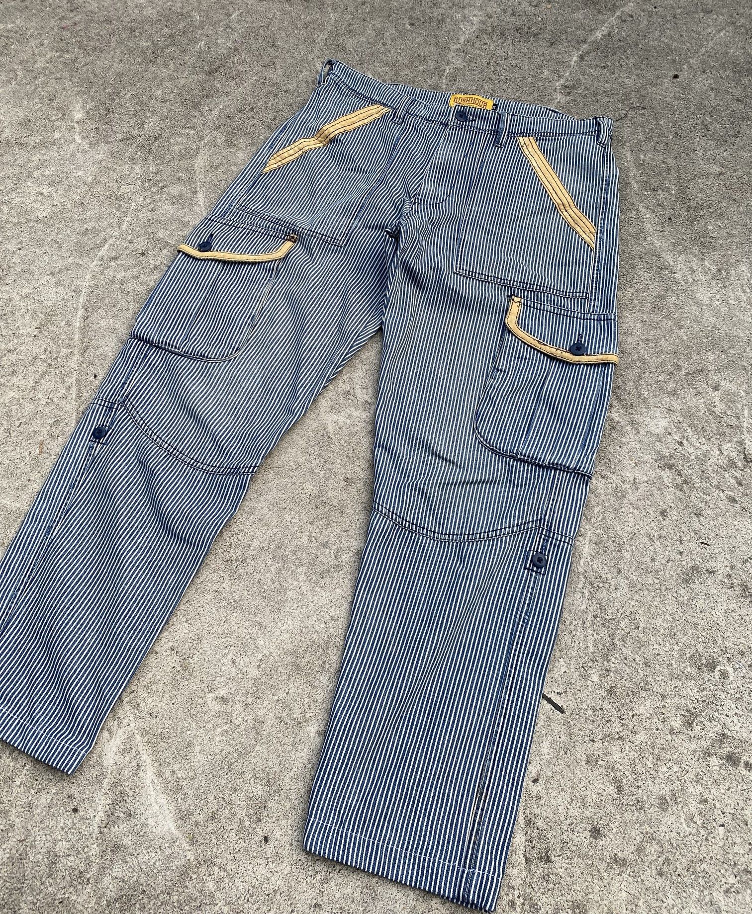 Japanese Brand RUSH HOUR HICKORY PRISONER CARGO PINSTRIPED W34X28 Size US 34 / EU 50 - 3 Thumbnail