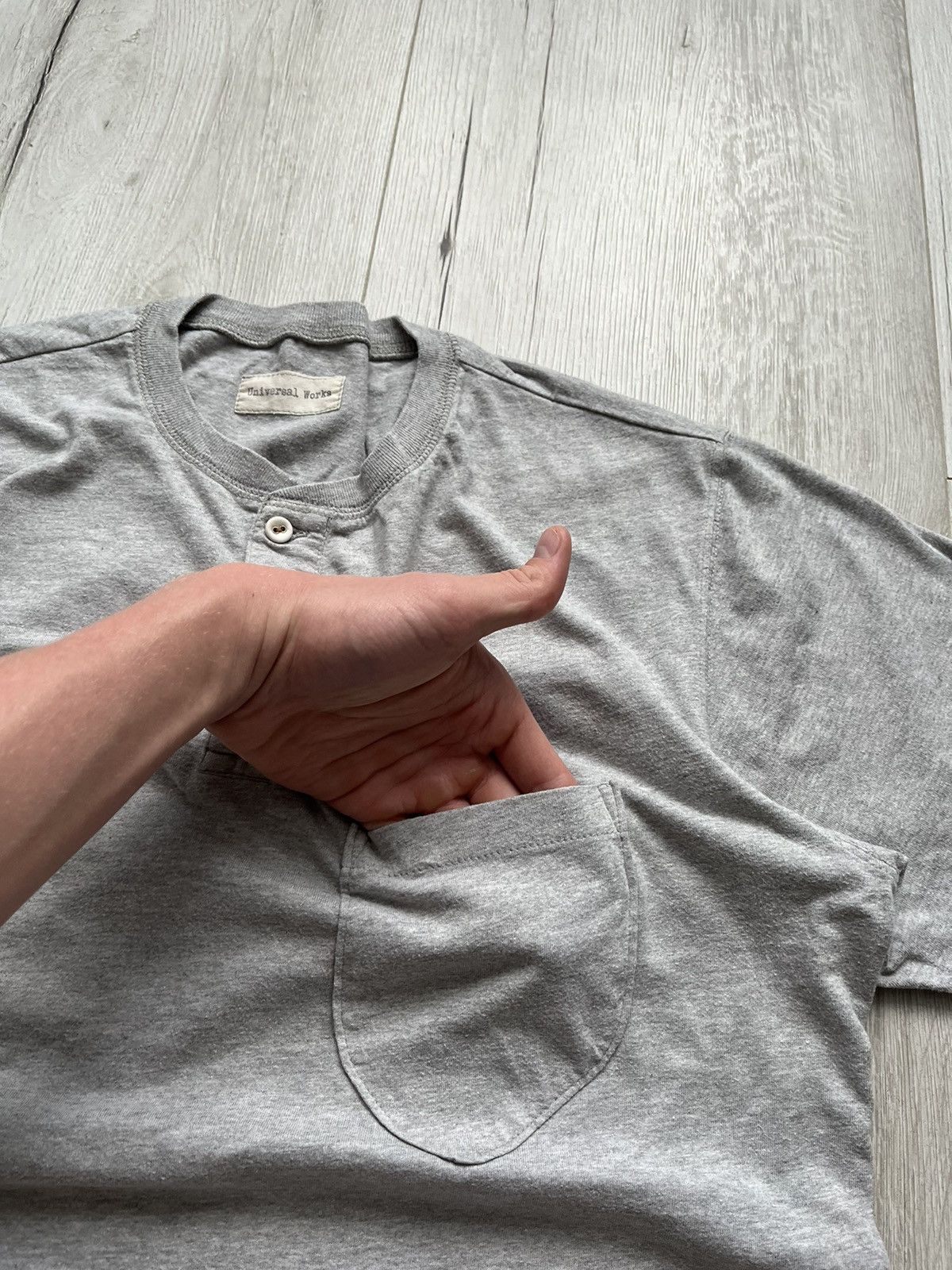 Universal Works × Vintage Universal Works Crazy Chest Pocket Asymmetrical Grey T Shirt Size US L / EU 52-54 / 3 - 3 Thumbnail