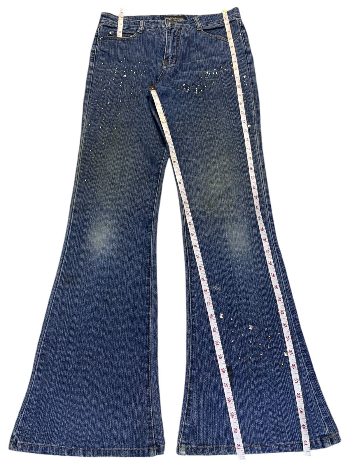 Japanese Brand Vintage Japanese Brand Mud Wash Studded Distress Flare Jeans Size 29" - 14 Thumbnail