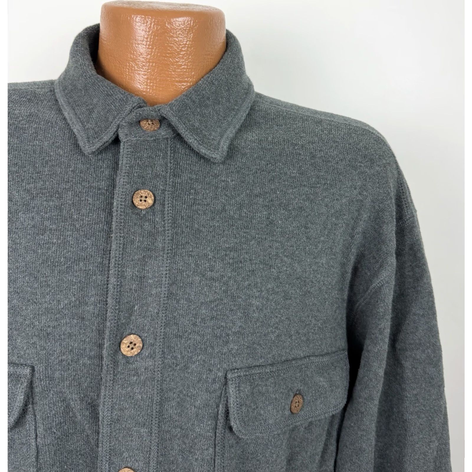 Tommy Bahama VINTAGE Tommy Bahama Shirt Jacket Mens Large Charcoal Gray Ribbed Cotton Knit Button Up Size US L / EU 52-54 / 3 - 4 Thumbnail