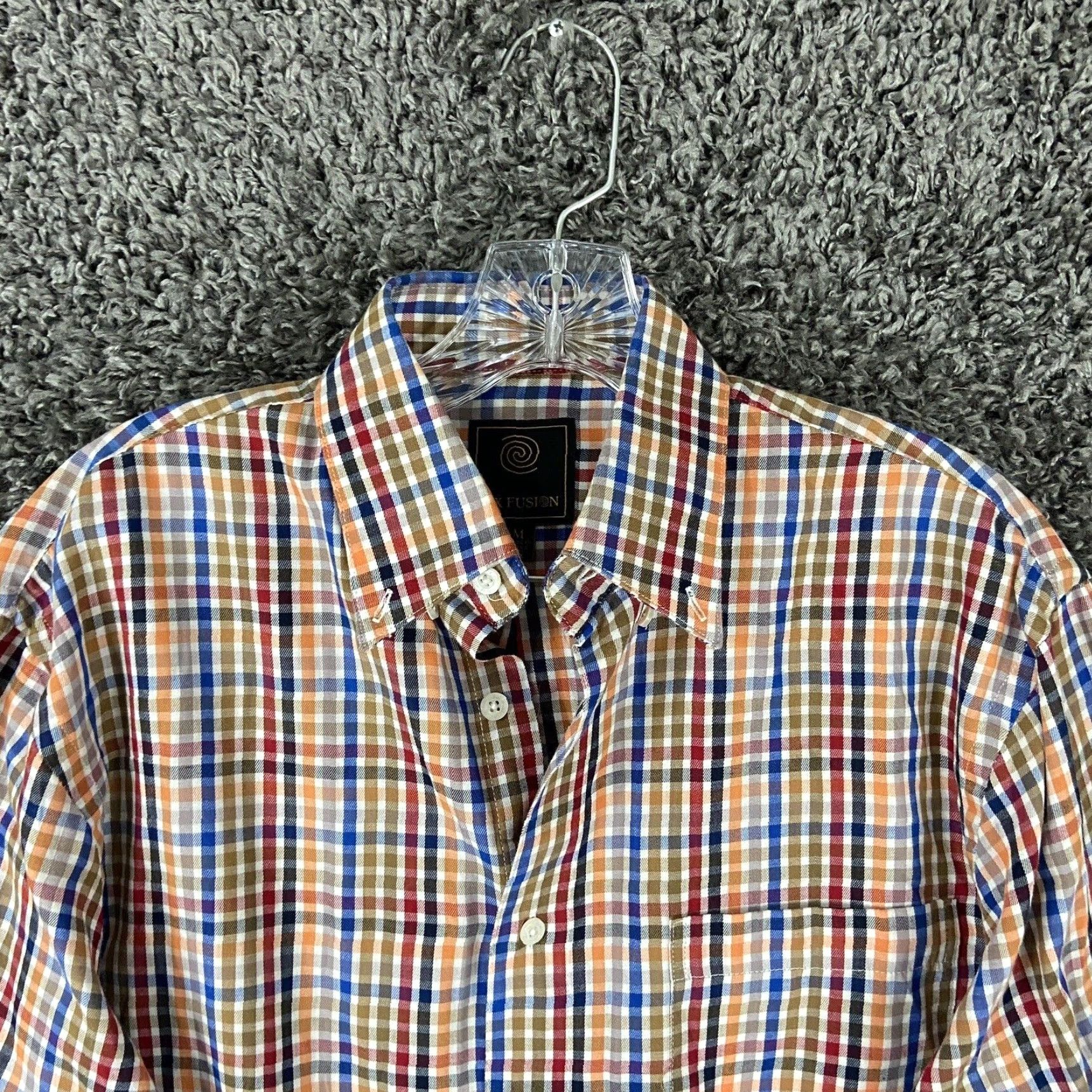 Vintage FX Fusion Men's Plaid Button Up Long Sleeve Shirt Orange M Size US M / EU 48-50 / 2 - 5 Thumbnail