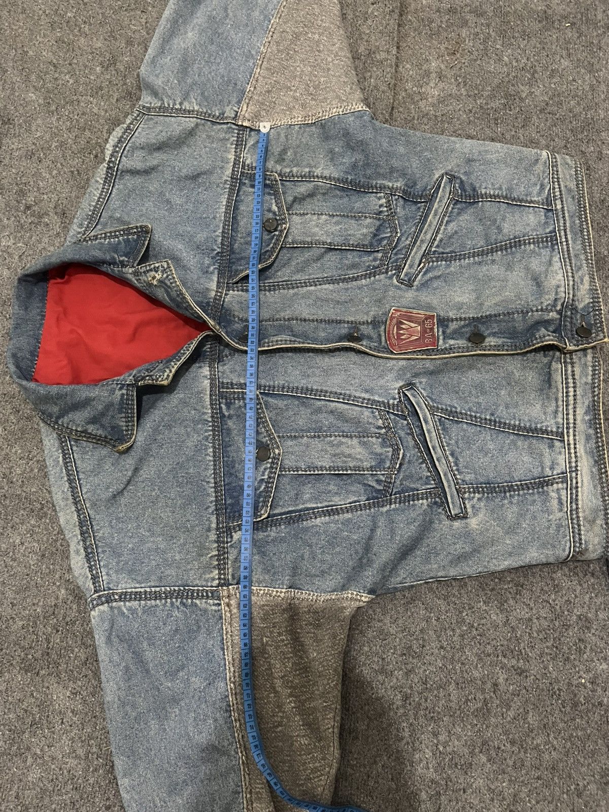 5351 POUR LES HOMMES Two-Tone Indigo Denim Jacket Gray Sleeve Panels & Red Lining Size US L / EU 52-54 / 3 - 16 Thumbnail