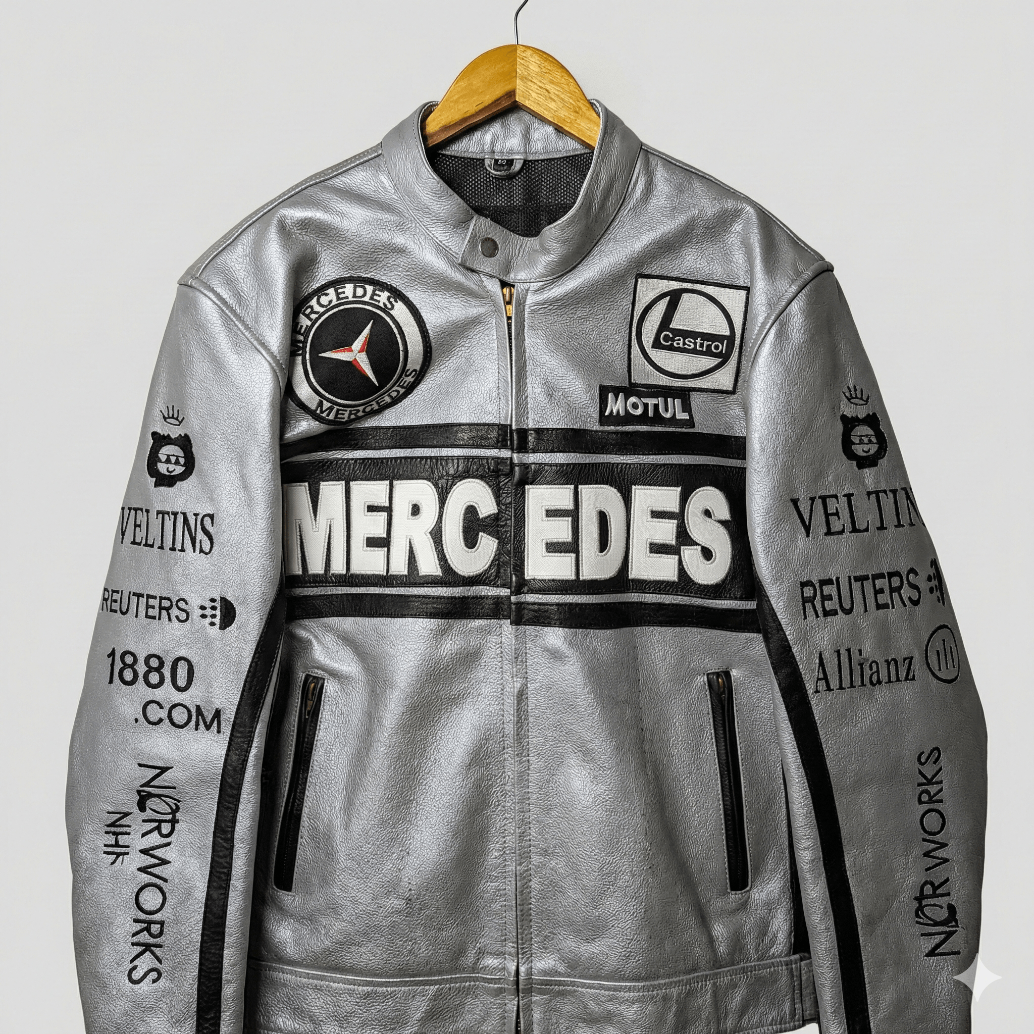 Mercedes-Benz Mercedes Benz F1 Silver Leather Racing Jacket Patch Moto Y2K Size L / US 10 / IT 46 - 3 Thumbnail