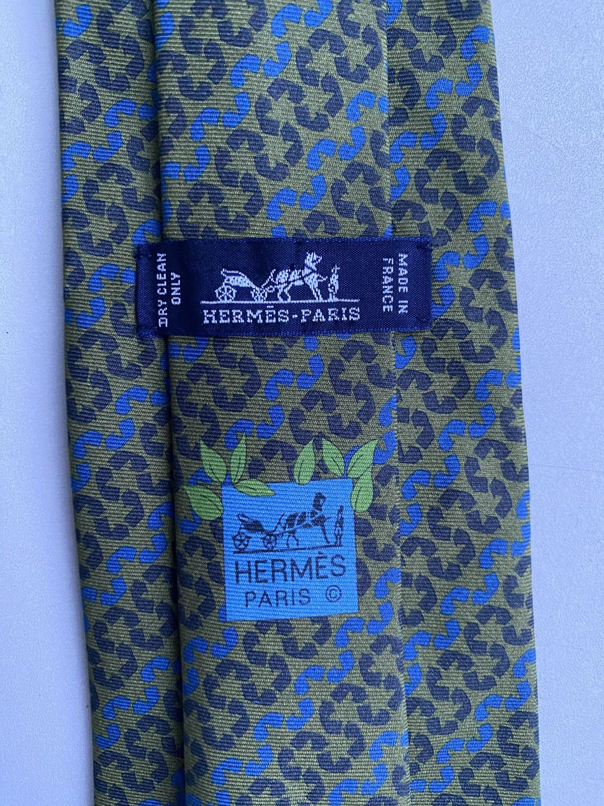 Hermes Hermes Tie 645668 EA 100% Silk Khaki Grey Blue France Luxury Size ONE SIZE - 3 Thumbnail