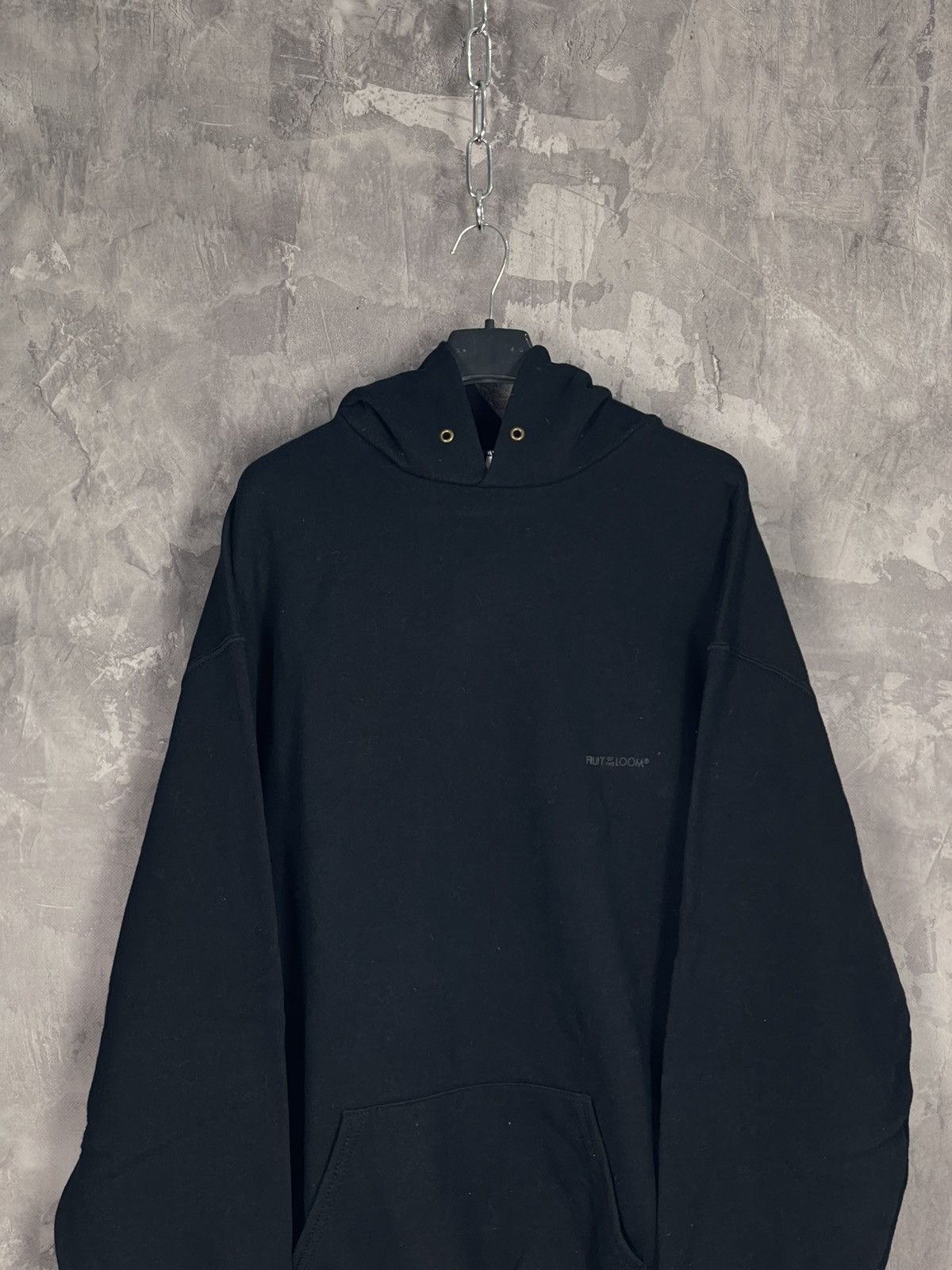 Japanese Brand × Vintage Vintage 90s Fruit Of The Loom Blank Black Hoodie Size US XL / EU 56 / 4 - 2 Thumbnail