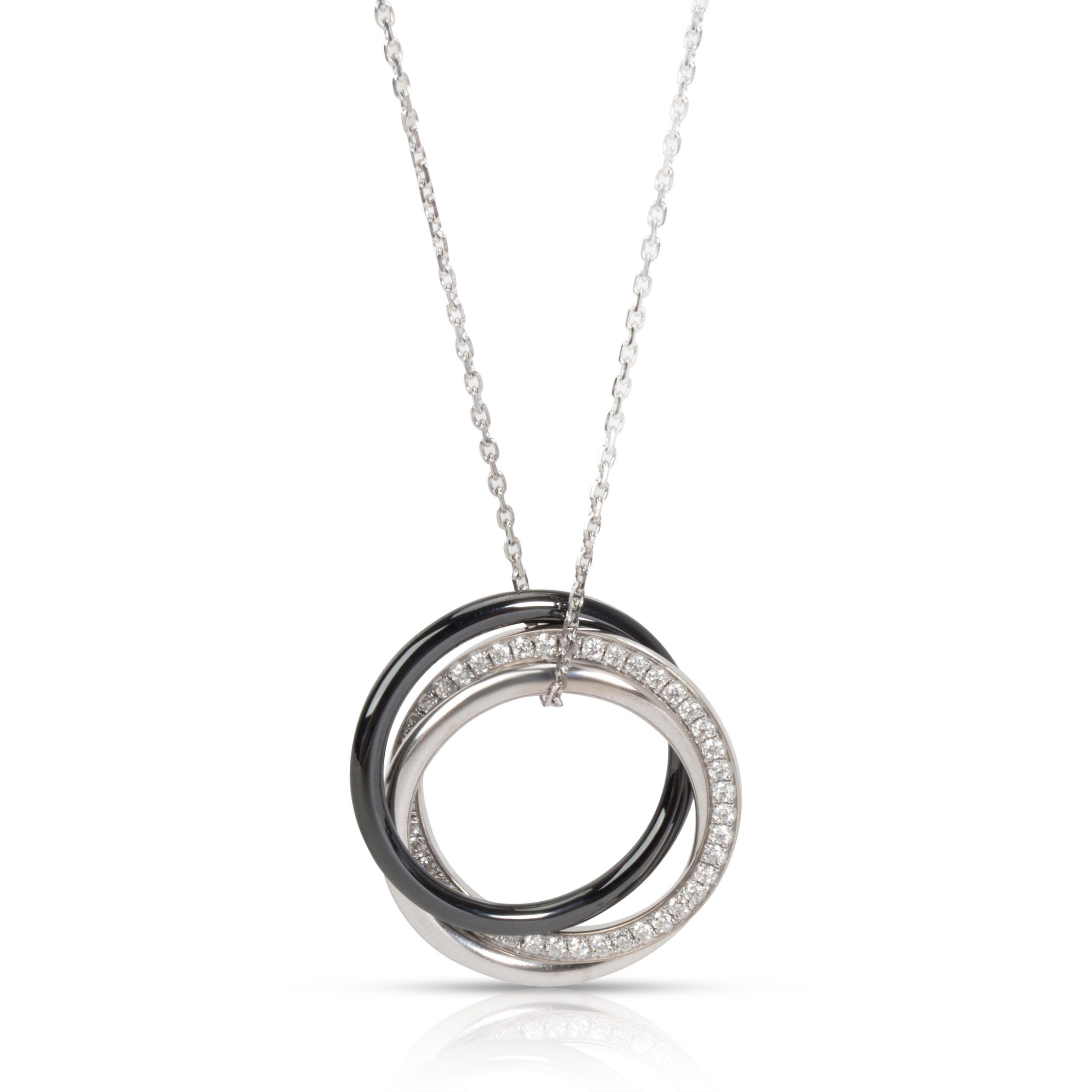 image of Cartier Black Ceramic Trinity Diamond Necklace In 18K White Gold 0.19 Ctw, Women's