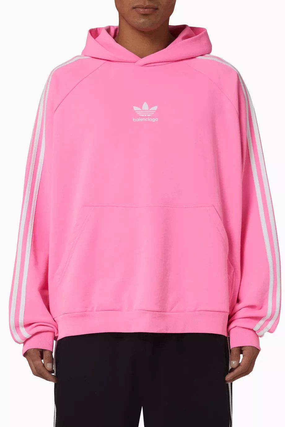 Adidas × Balenciaga o1s1wg110924 Unisex Oversized Hoodie in Fleece in Pink/White Size XL / US 12-14 / IT 48-50 - 6 Thumbnail
