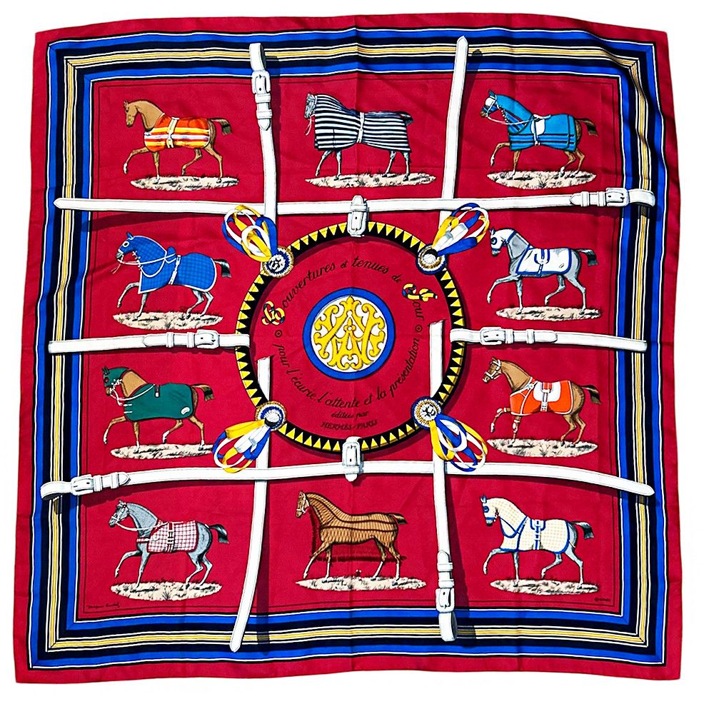Hermes Hermès Scarf Couvertures Tenues Jour Horse Equestrian Silk Size ONE SIZE - 2 Thumbnail