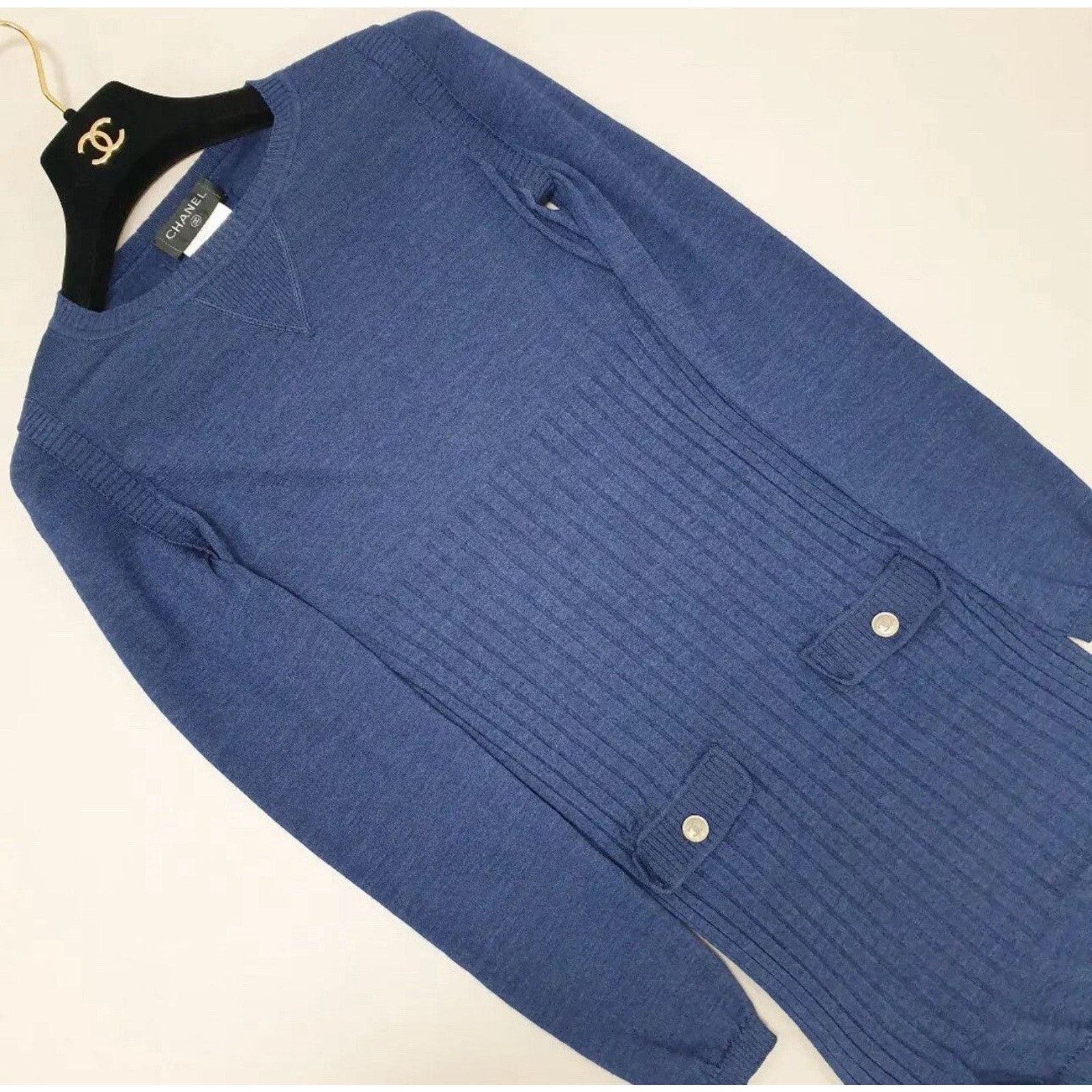 Chanel Chanel Navy Long Sleeve Knit Dress Sz.36 Size XS / US 0-2 / IT 36-38 - 3 Thumbnail
