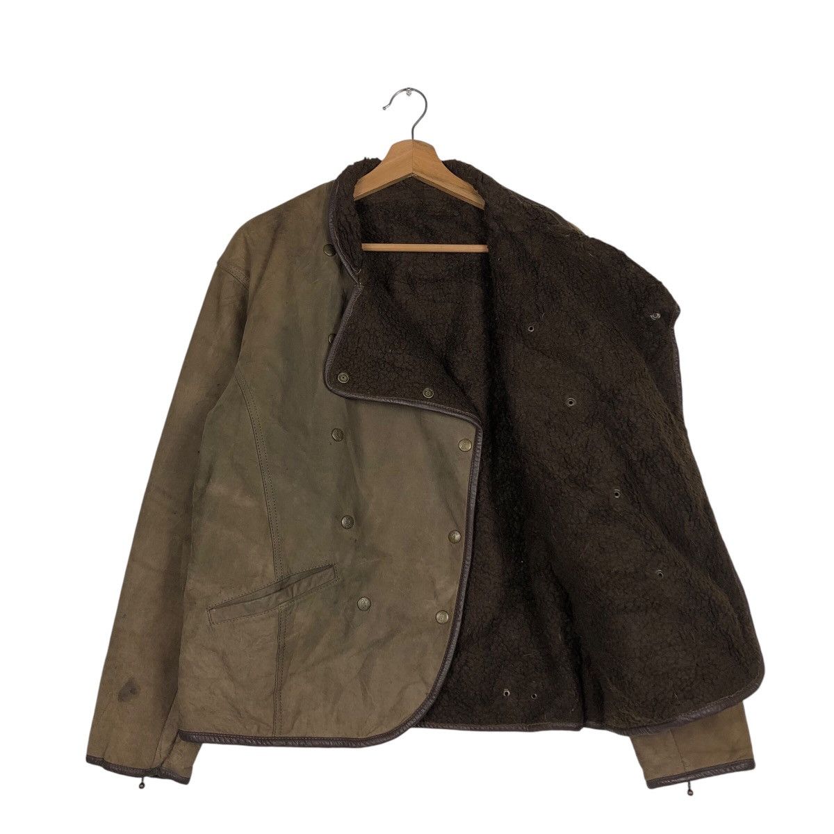 Japanese Brand 📌 Biker Leather Jacket Double Collar Shearling Issey Miyake Size US M / EU 48-50 / 2 - 12 Thumbnail