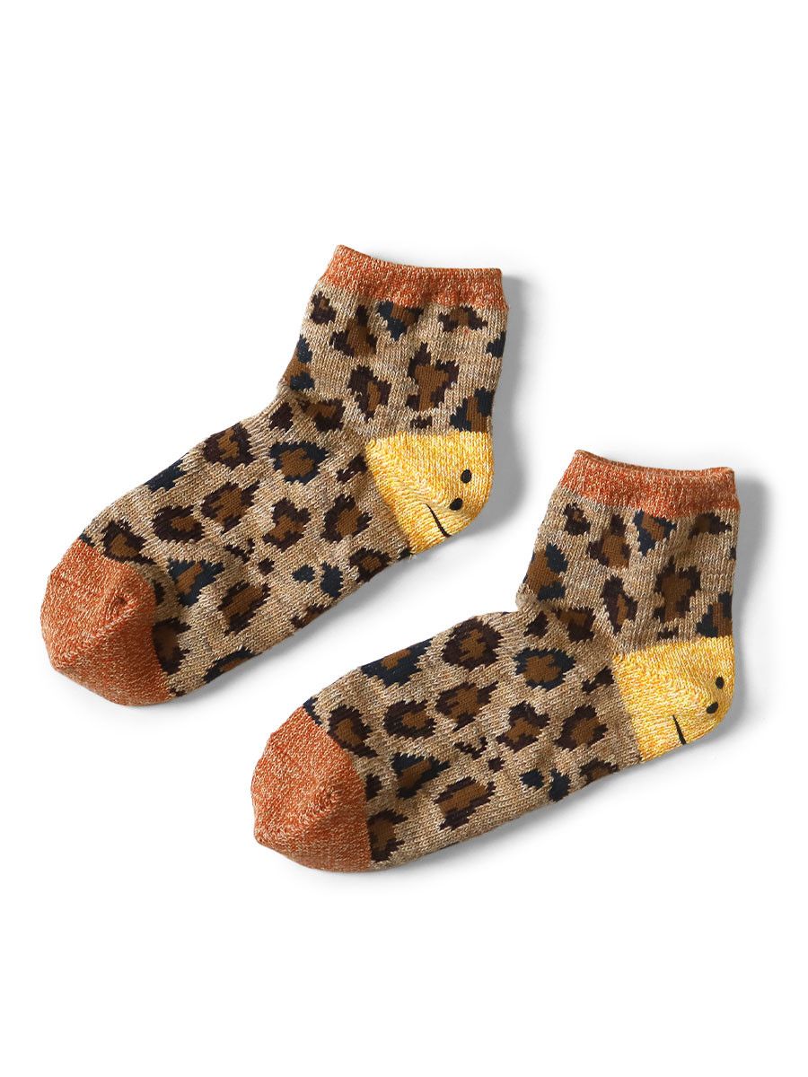 Kapital Kapital RAINBOWY HAPPY HEEL Leopard Socks Size ONE SIZE - 1 Preview
