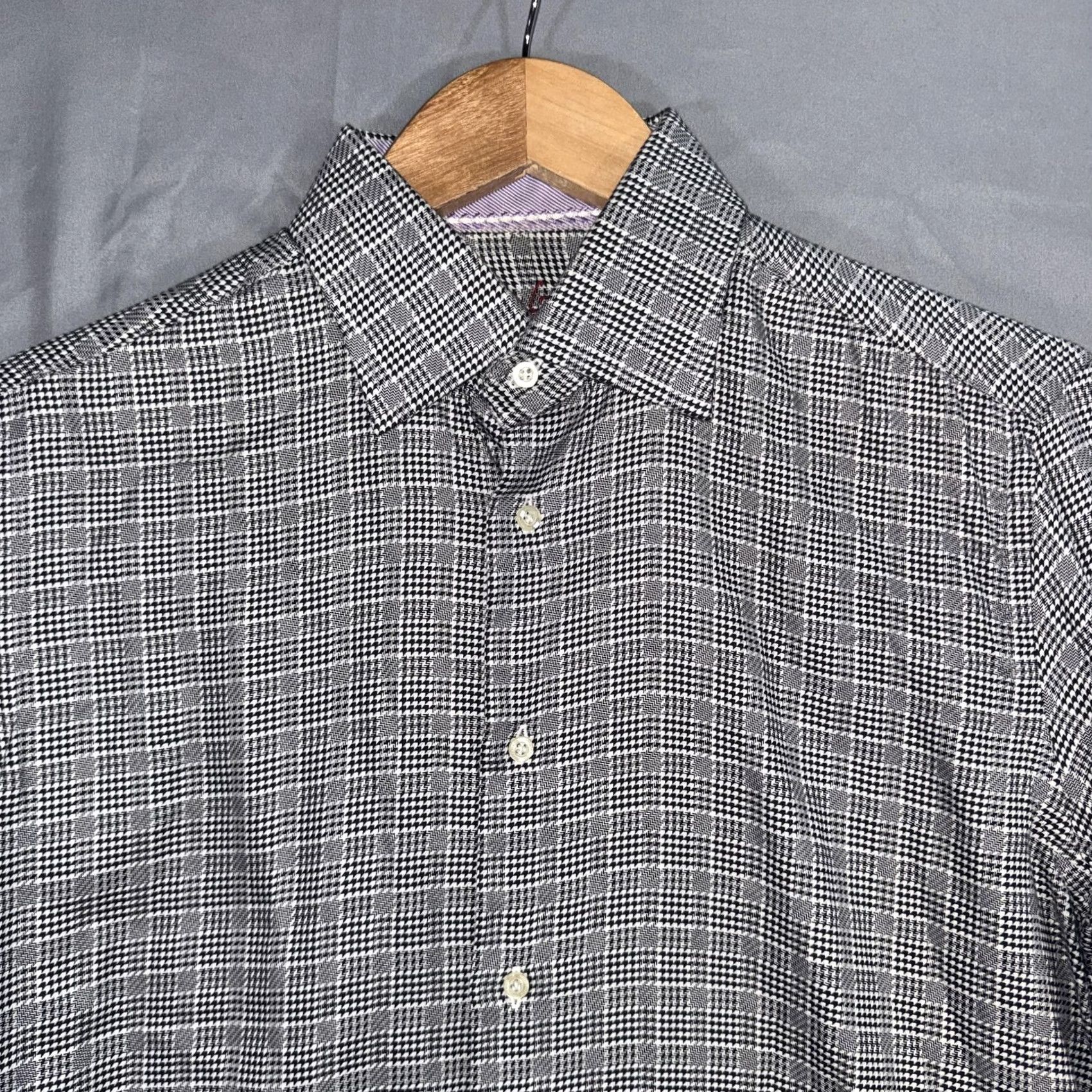 Robert Graham Robert Graham Shirt Mens M Gray Plaid Dress Long Sleeve French Cuff Purple Size 40R - 3 Thumbnail