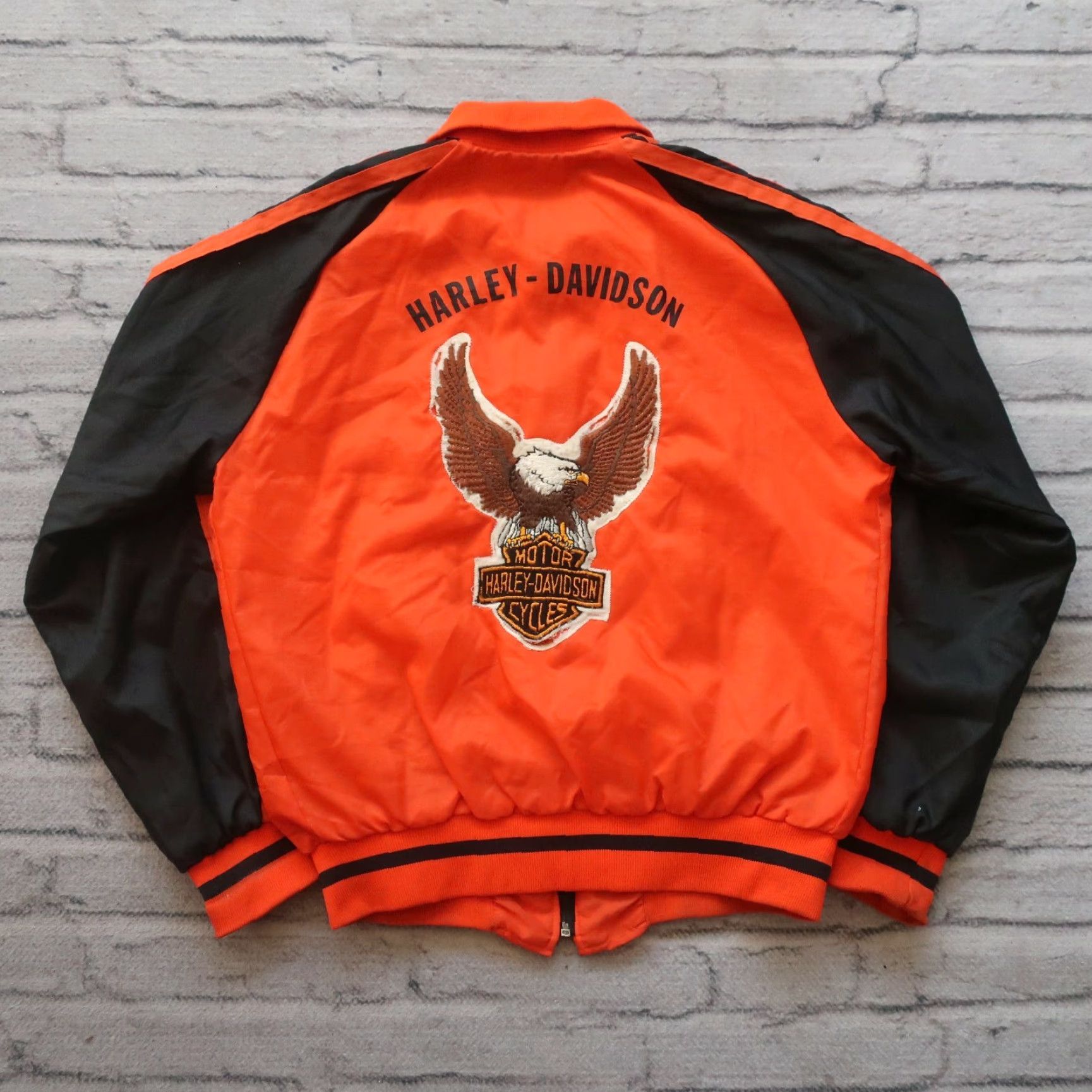 Harley Davidson Vintage Harley Davidson Eagle Bomber Jacket Slim Medium Orange / Black Mens Jacket USA 80s 90s 80s Harley Davidson USA Bomber Jacket Mens Size US M / EU 48-50 / 2 - 2 Thumbnail