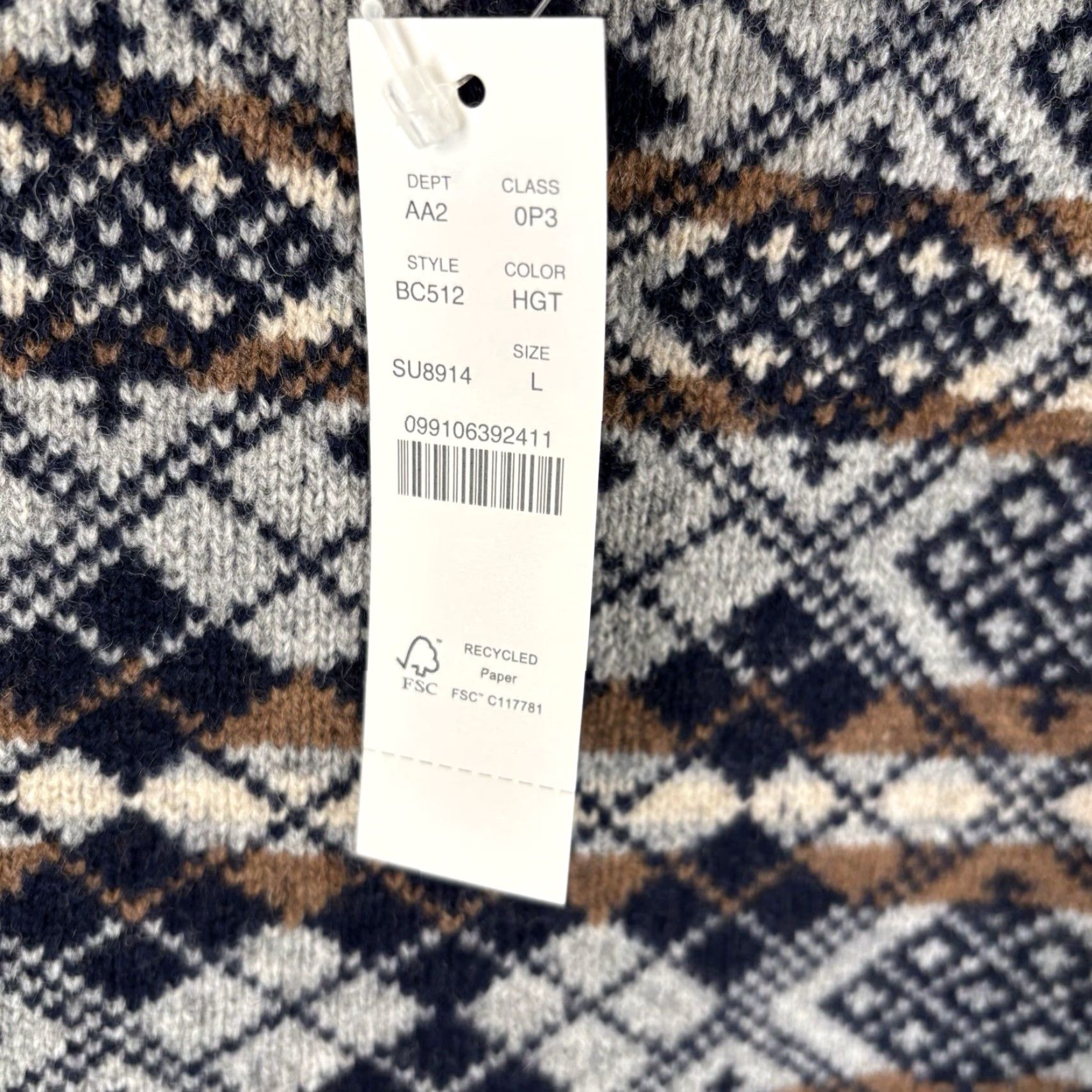 J.Crew J.CREW Sweater Mens Large 100% Lambswool Gray Navy Fair Isle Pullover Knit Crew Neck, Regular Fit, New w/Tags, Vintage: No, Wool/Cotton? Size US L / EU 52-54 / 3 - 3 Thumbnail