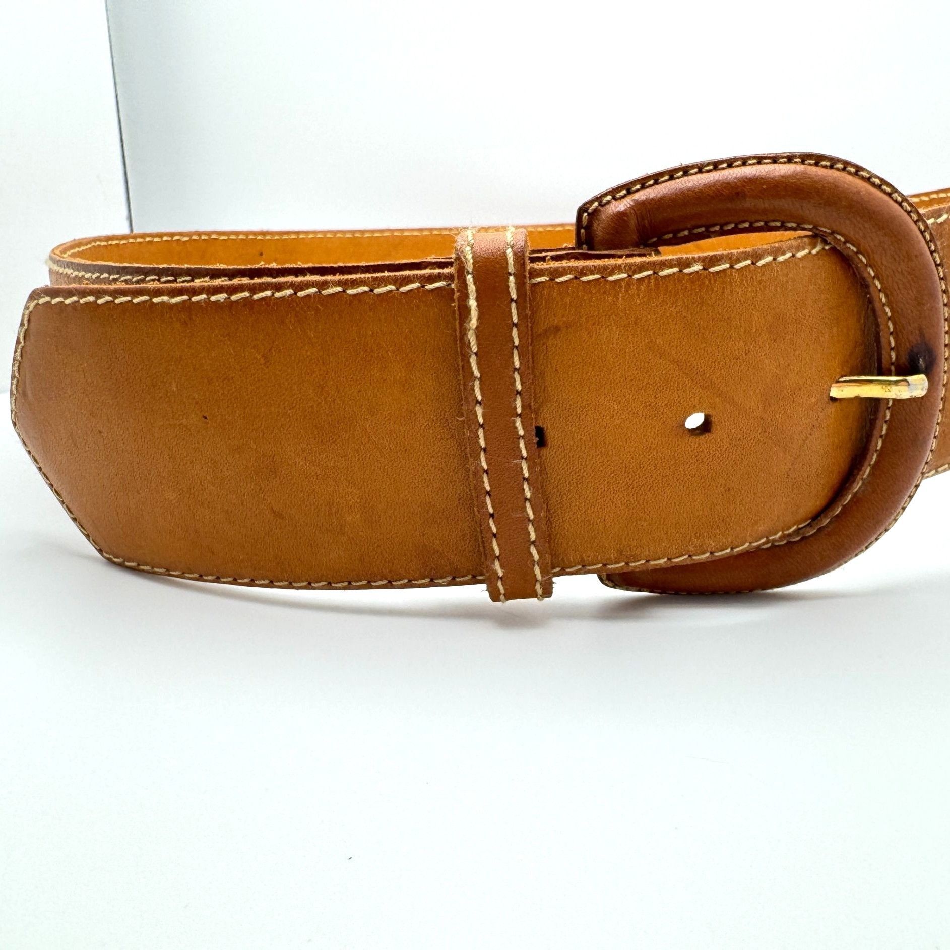 Vintage Leather Tan Camel Brown Belt Spain Womens Vintage Size L Size ONE SIZE - 7 Thumbnail