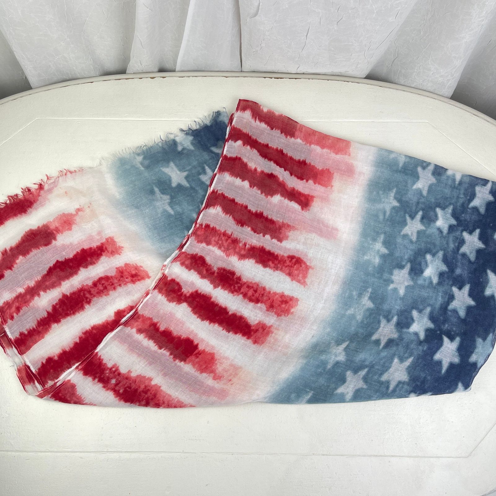 Other American Flag Sheer Scarf Raw Edge USA 4th of July Patriotic Size ONE SIZE - 2 Thumbnail