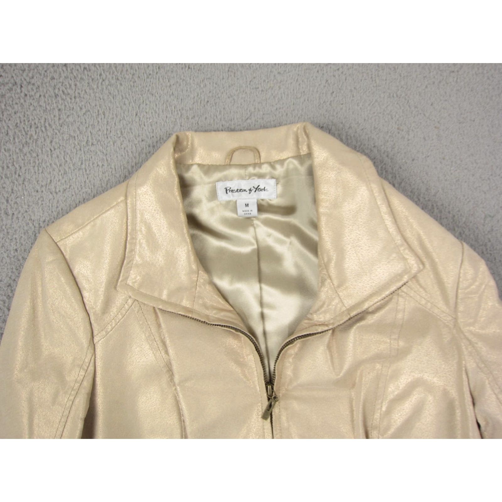 Preston & York VINTAGE Preston & York Leather Jacket Womens M Gold Metallic Shiny 90s Full Zip Classic 80s 90s Mens Womens Girls Boys Size M / US 6-8 / IT 42-44 - 2 Thumbnail