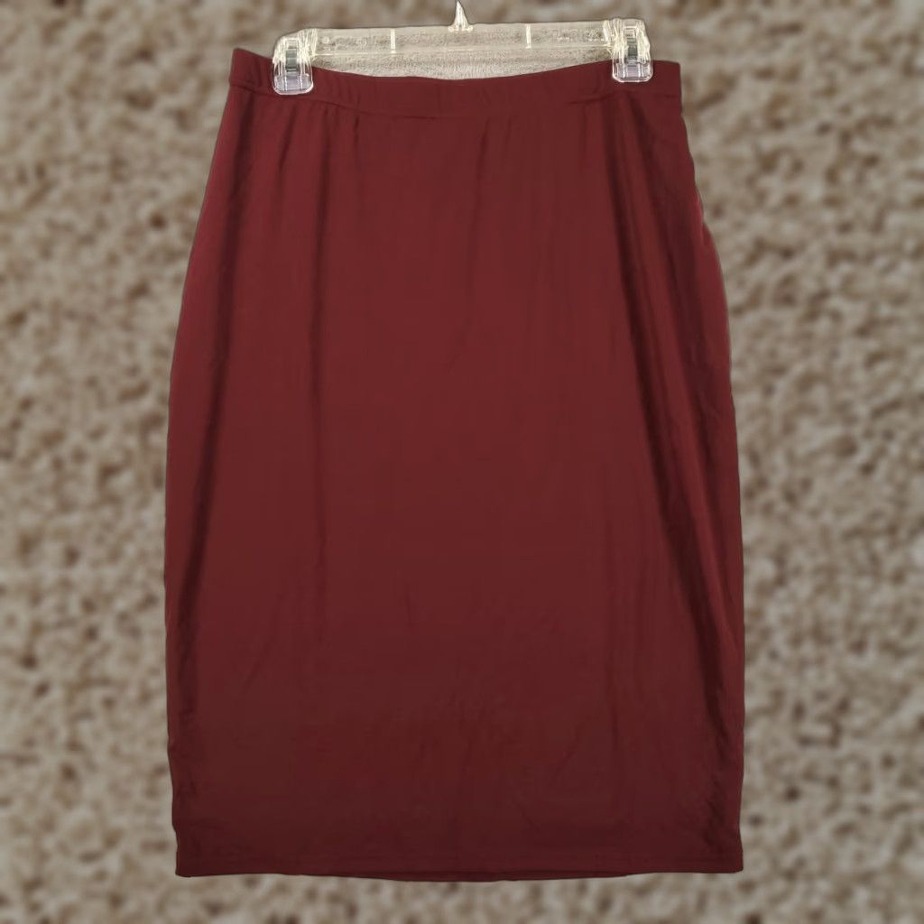 Vintage Ashro Women Skirt New Midi Size Medium Burgundy Calf Length Pull On Stretchy Lined Size 32" / US 10 / IT 46 - 1 Thumbnail