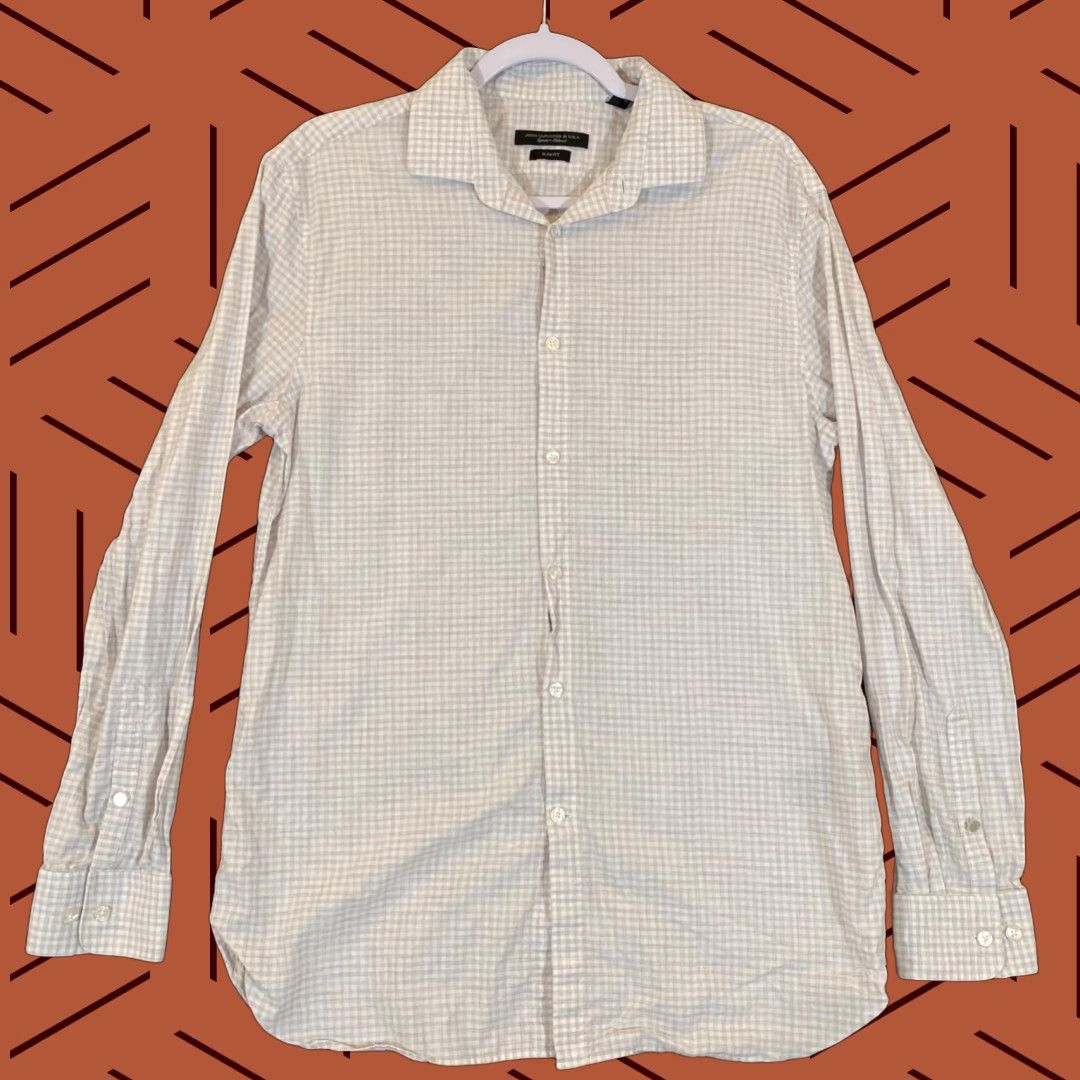 John Varvatos John Varvatos Men's Dress Shirt 16 Slim Fit Long Sleeve White Gray Plaid Business Casual Size US L / EU 52-54 / 3 - 1 Thumbnail