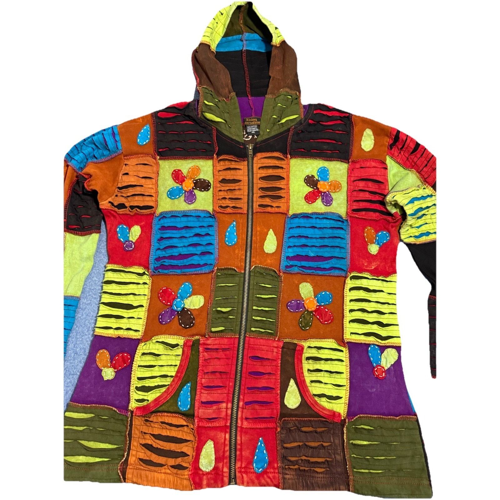 Other UK Rising International Flower Patchwork Hooded Zip Up 3D Knit Size XXL / US 16-18 / IT 52-54 - 2 Thumbnail