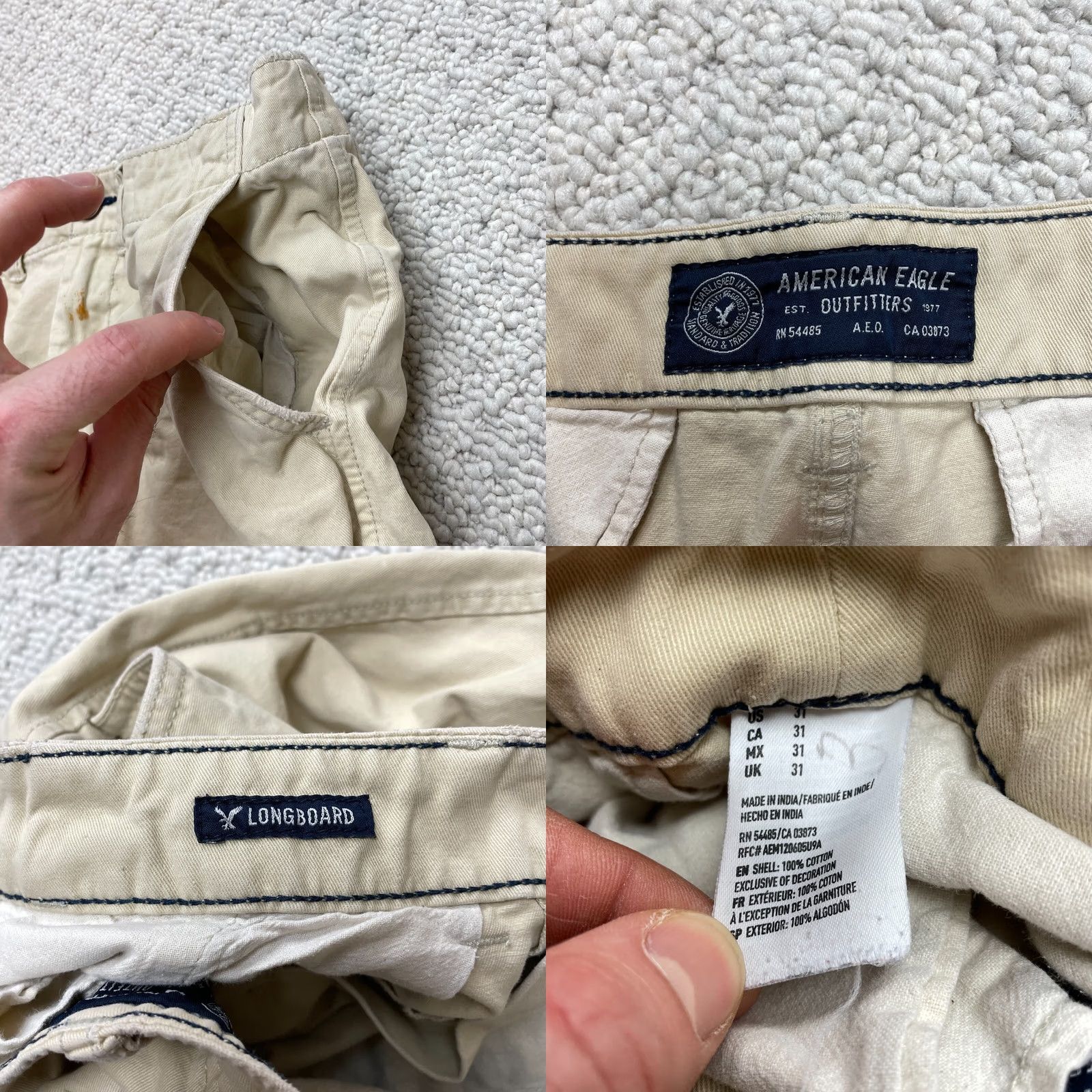 American Eagle Outfitters American Eagle Longboard Chino Shorts Mens 31 Light Beige Khaki 11" Inseam Solid Size US 31 - 9 Thumbnail