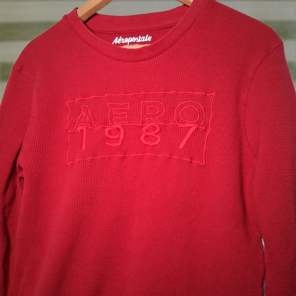 Aeropostale AERO 1987 Aeropostale Thermal Shirt Men L Red Slim Fit Cotton Knit Crew Neck Long Sleeve Waffle T-Shirt Size US L / EU 52-54 / 3 - 1 Thumbnail