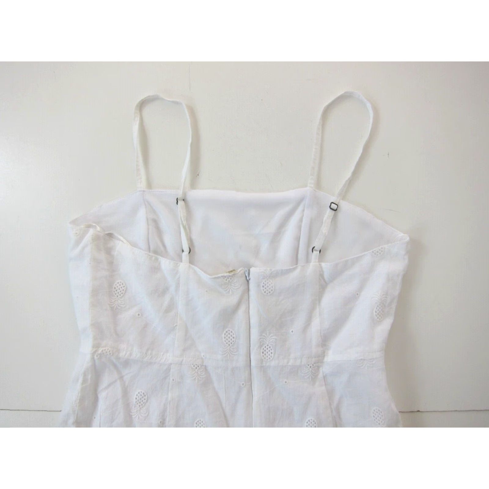 Vintage NWT Japna 100% Cotton White Embroidered Pineapple Tank Dress Midi Slip Tank Dress White Embroidered Japna Women Medium Size M / US 6-8 / IT 42-44 - 5 Thumbnail