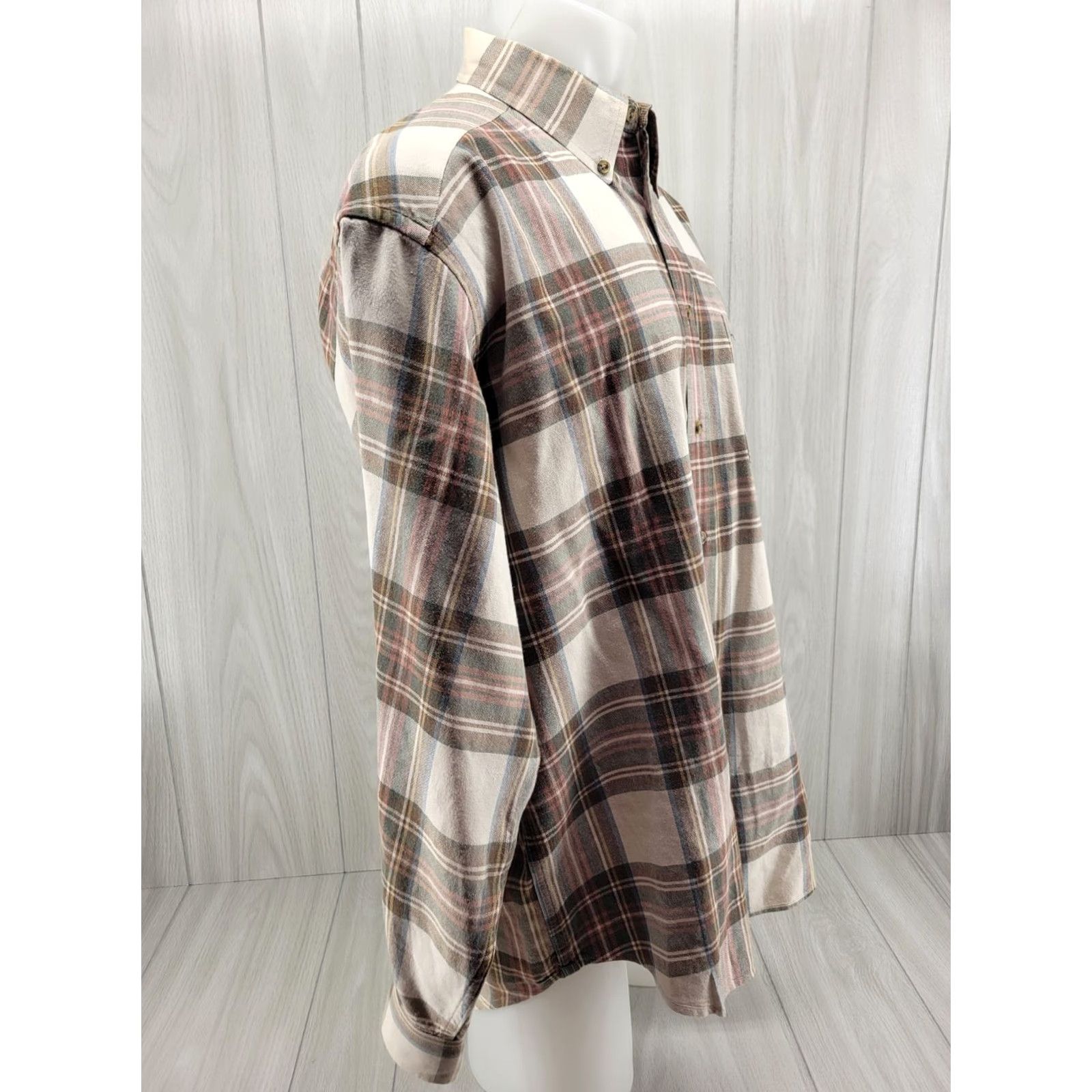 Tommy Hilfiger VTG Tommy Hilfiger Button-Up Long Sleeve Mens XL Tan Plaid Crest 90s Vintage Cotton Blend Thick Shirt Size US XL / EU 56 / 4 - 4 Thumbnail