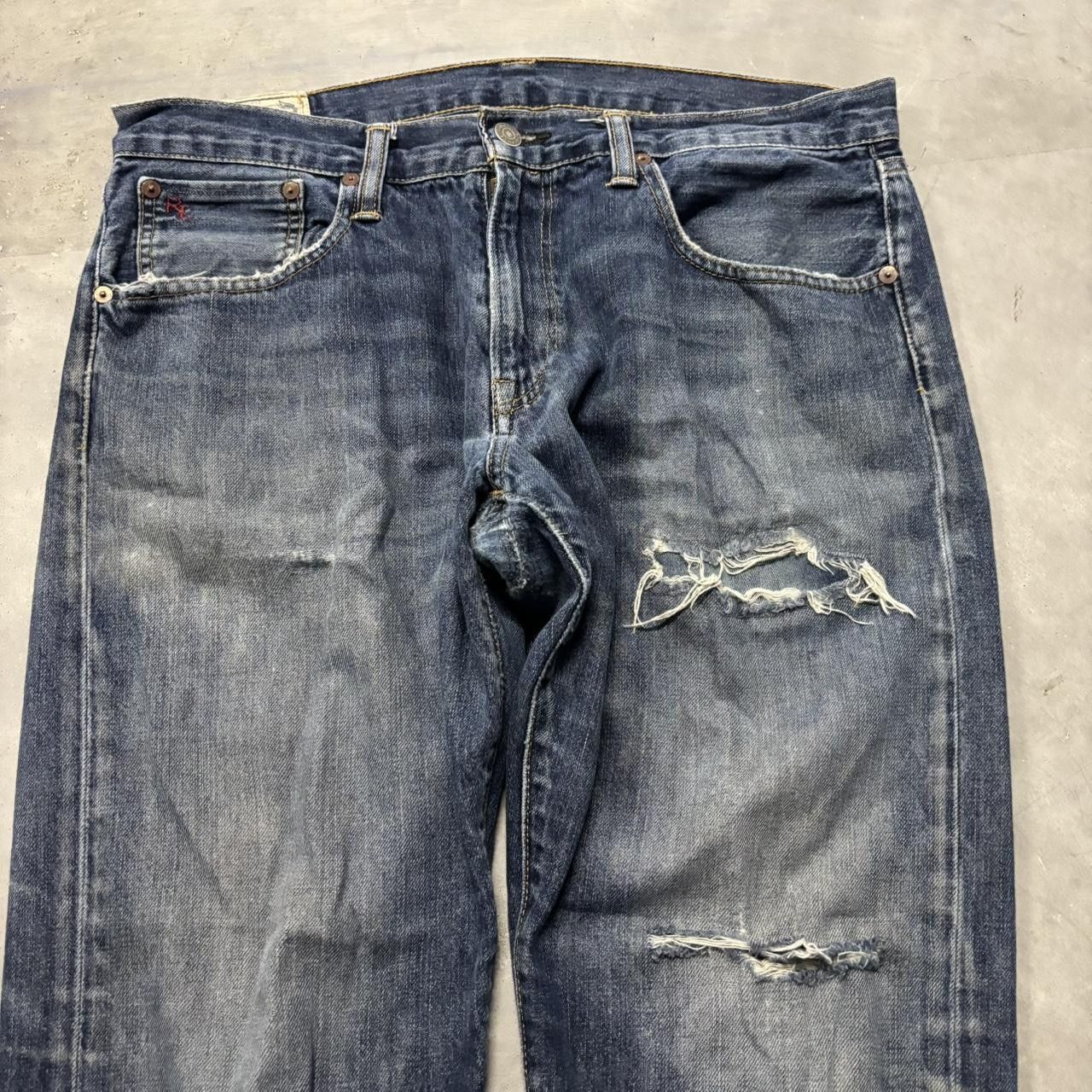 Polo Ralph Lauren × Vintage Crazy Vintage Y2K/2000s Grunge Polo Ralph Lauren Dark Wash Distressed Denim Jeans! Size US 33 - 5 Thumbnail
