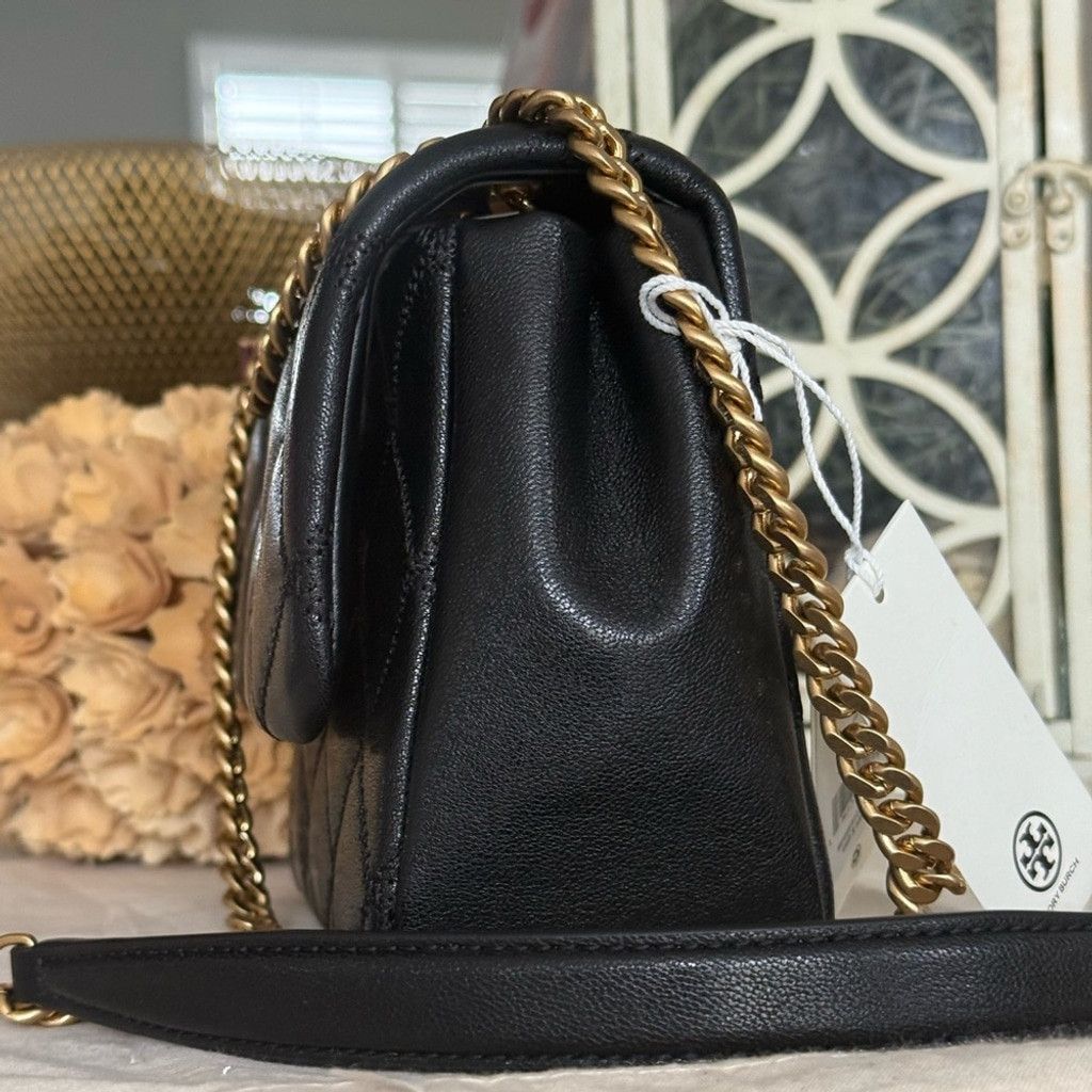 Tory Burch 595+! New Tory Burch Willa Black Diamond Quilted With Gold H Size ONE SIZE - 9 Thumbnail