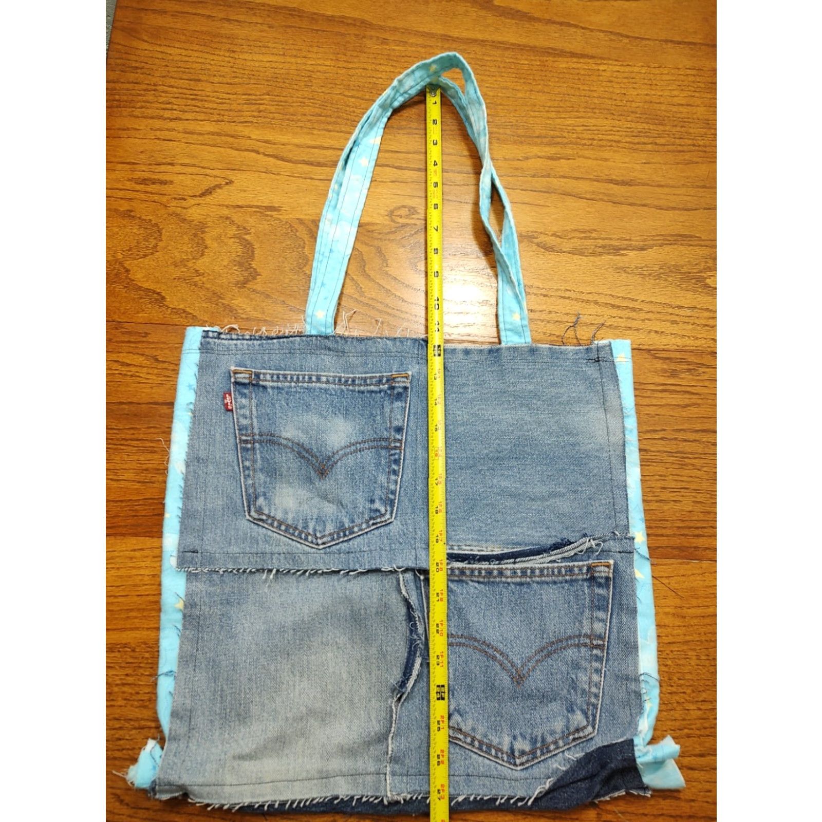 Market Blue Jean Denim Purse Upcycled Handmade Moon Small Market Tote Purse Craft Bag Size 28" / US 6 / IT 42 - 7 Thumbnail