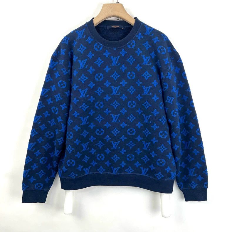 Louis Vuitton Louis Vuitton Blue presbyopic full logo flocked sweatshirt Size US L / EU 52-54 / 3 - 1 Thumbnail