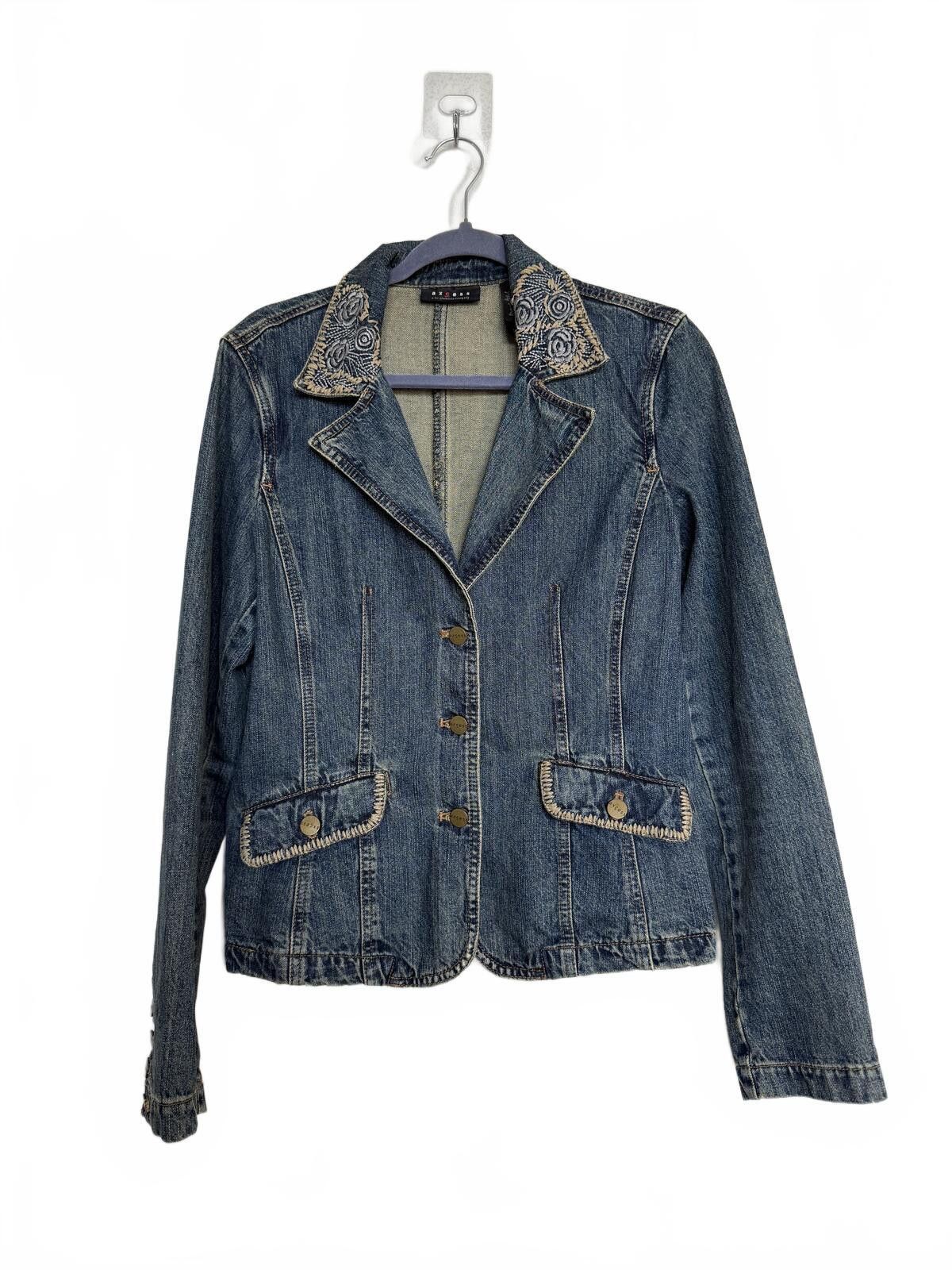 Other Vintage Y2K Denim Jacket with Embroidered Collar Size XL / US 12-14 / IT 48-50 - 5 Thumbnail