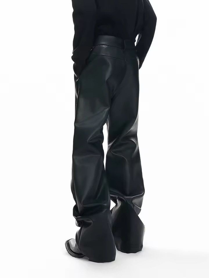 Jean Long Black Pu Leather Straight Pants Size US 29 - 10 Thumbnail