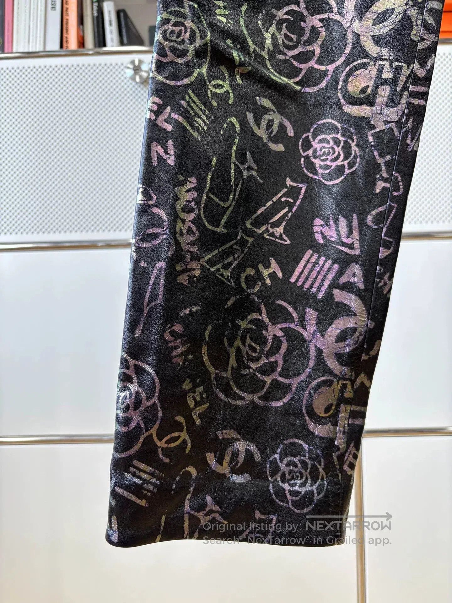 Chanel Chanel Neon Graffiti Camellia Leather Pants. Size 37" - 4 Thumbnail