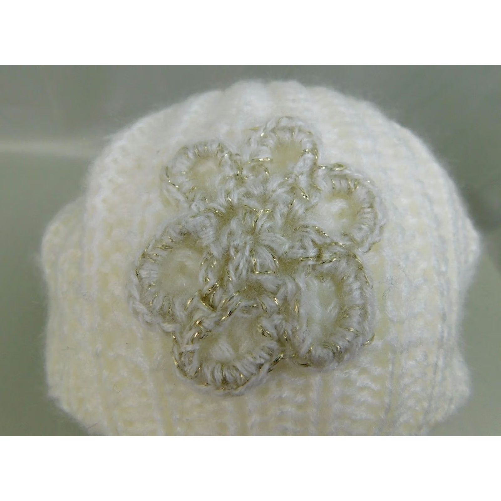 Vintage INC International Concepts Beret Hat Crochet Flower Ivory One Size Womens Knit Acrylic Size ONE SIZE - 4 Thumbnail