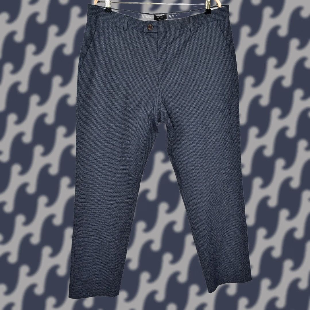 Ted Baker TED BAKER Pants Slim Men 38R Navy Blue 88% Cotton 11% Polyester 1% Elastane Flat Front Casual Formal Business Belted Size 38R Mens Size US 38 / EU 54 - 1 Thumbnail
