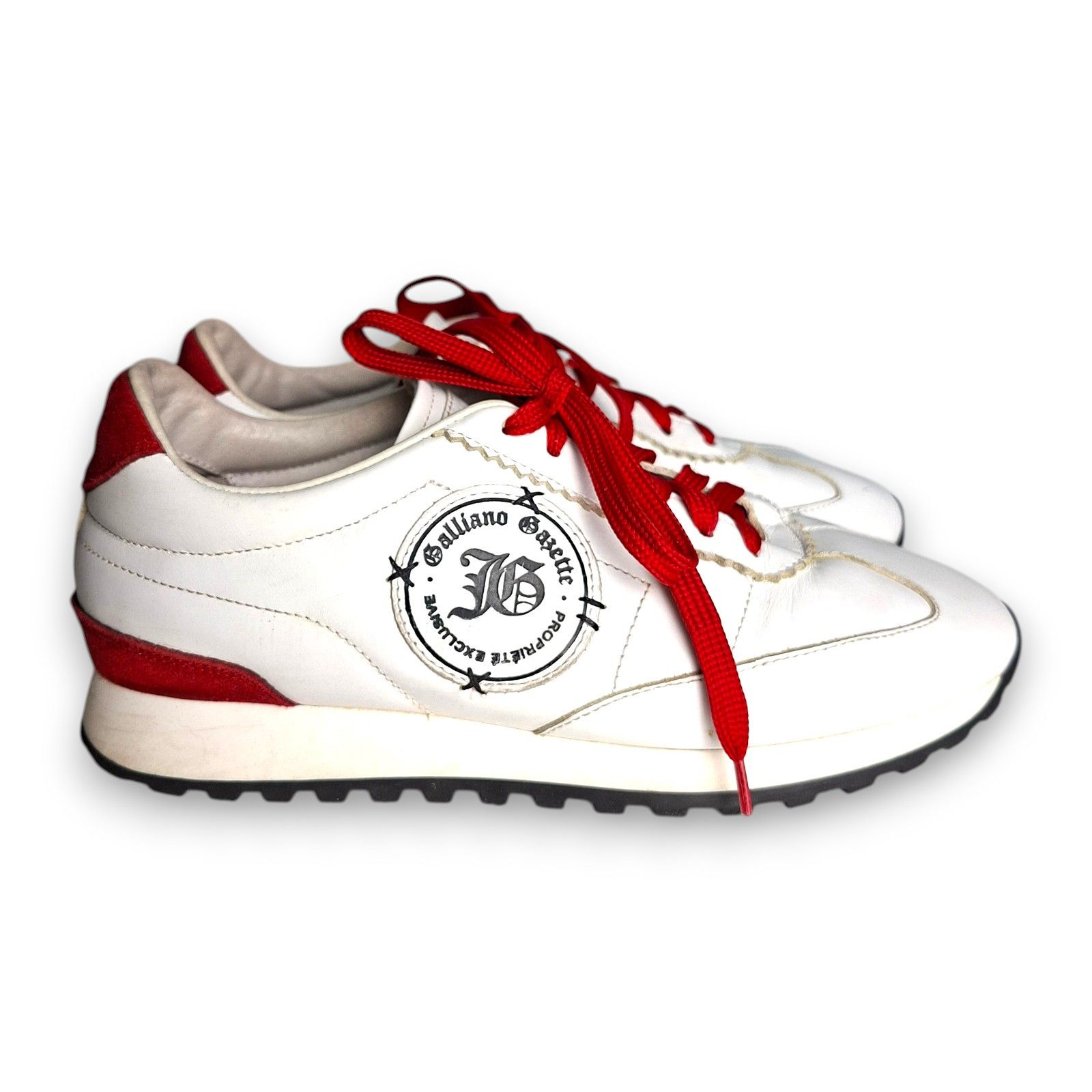 John Galliano John Galliano Gazette White Leather Sneakers Red Suede Y2K Size US 7.5 / IT 37.5 - 1 Thumbnail