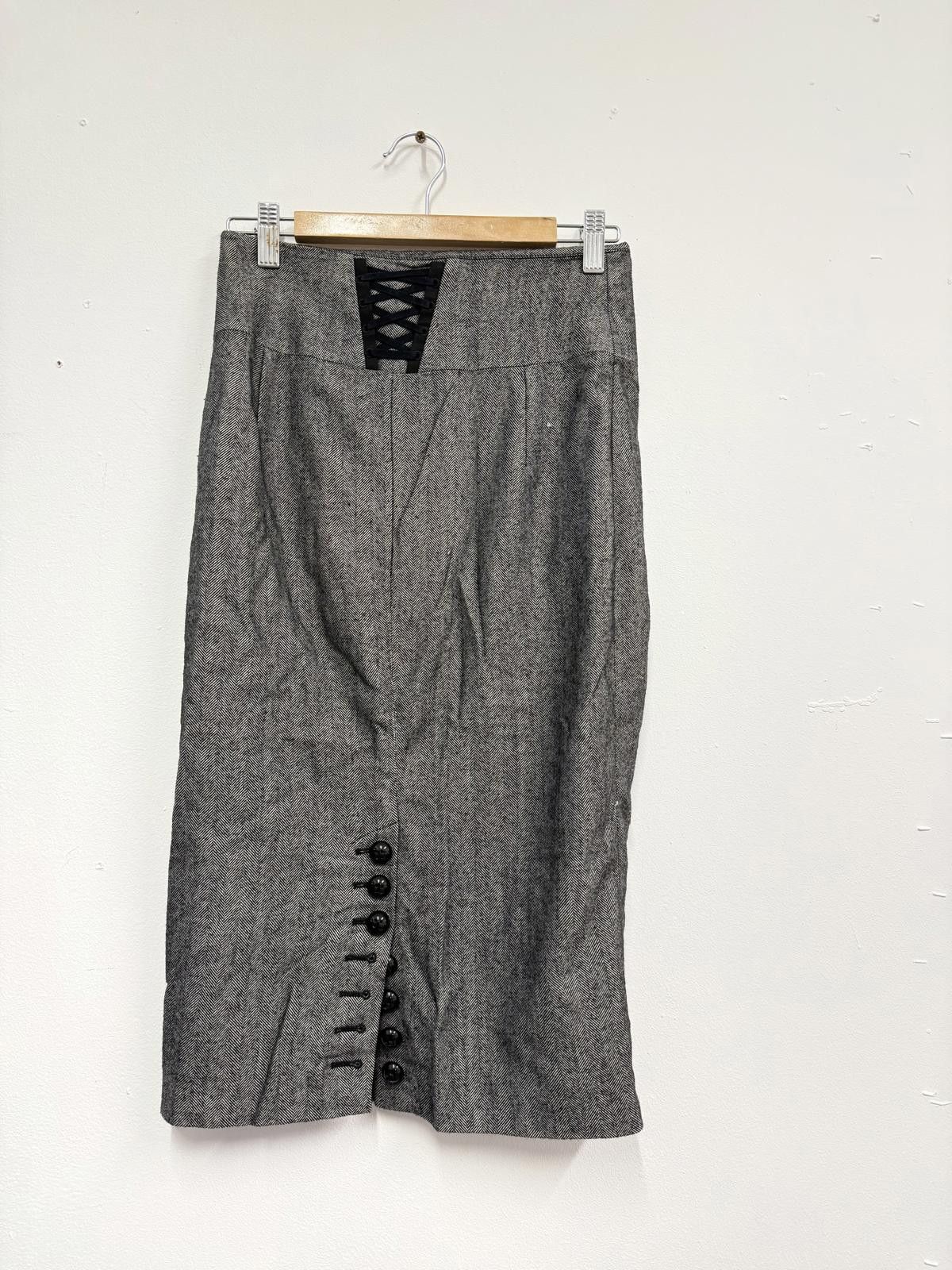 Other Karen Millen Grey Herringbone Pencil Skirt with Black Trim Size 30" / US 8 / IT 44 - 4 Thumbnail