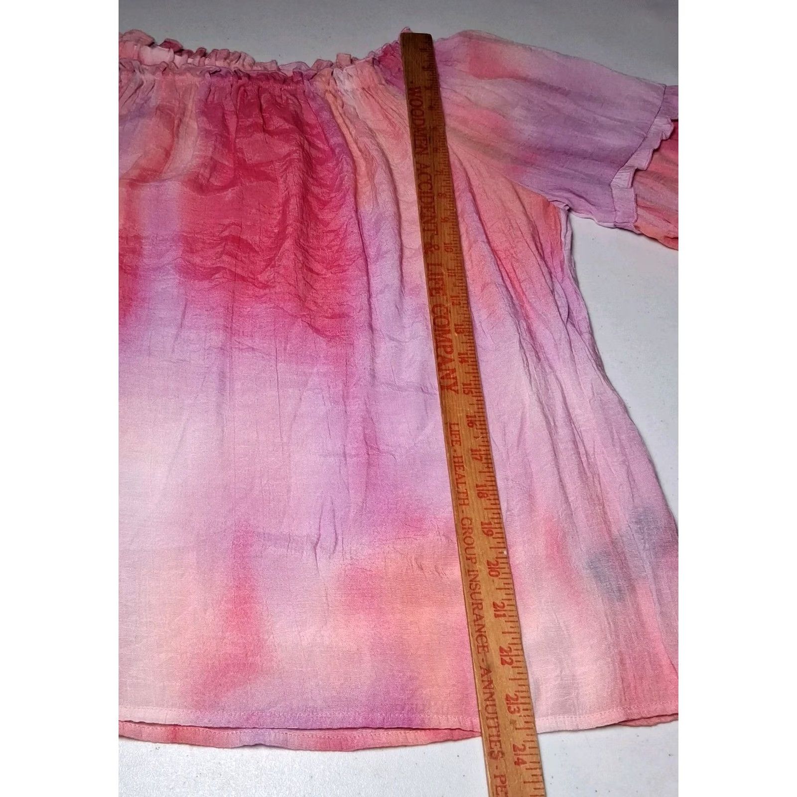Vintage Zac & Rachel Blouse Large Pink Tie Dye Peasant Hippie Boho Off Shoulder 3/4 Sleeve Bell Sleeve Polyester Rayon Size L / US 10 / IT 46 - 5 Thumbnail